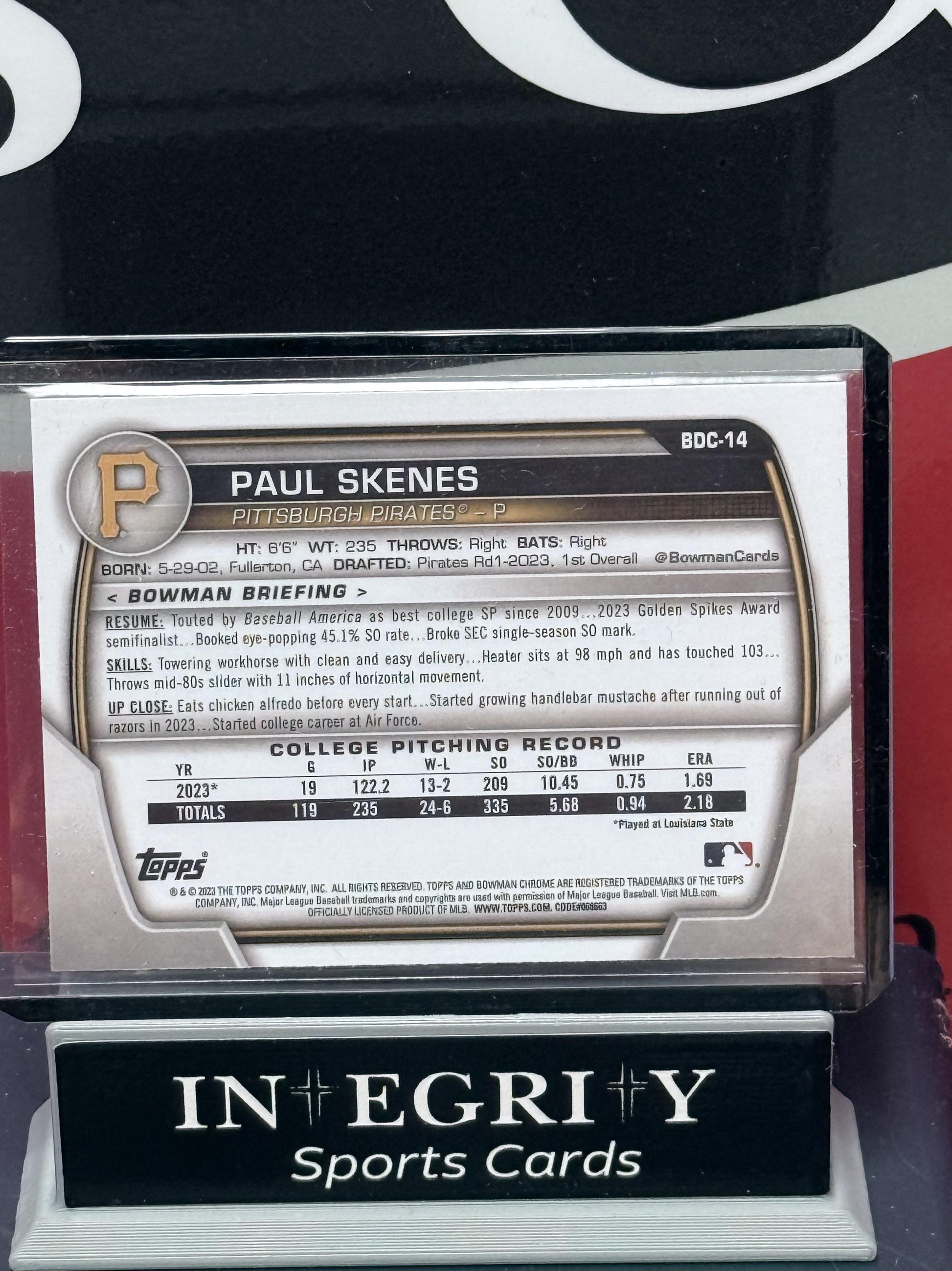 2023 Bowman Draft #BDC-14 Paul Skenes Chrome Sky Blue Refractor