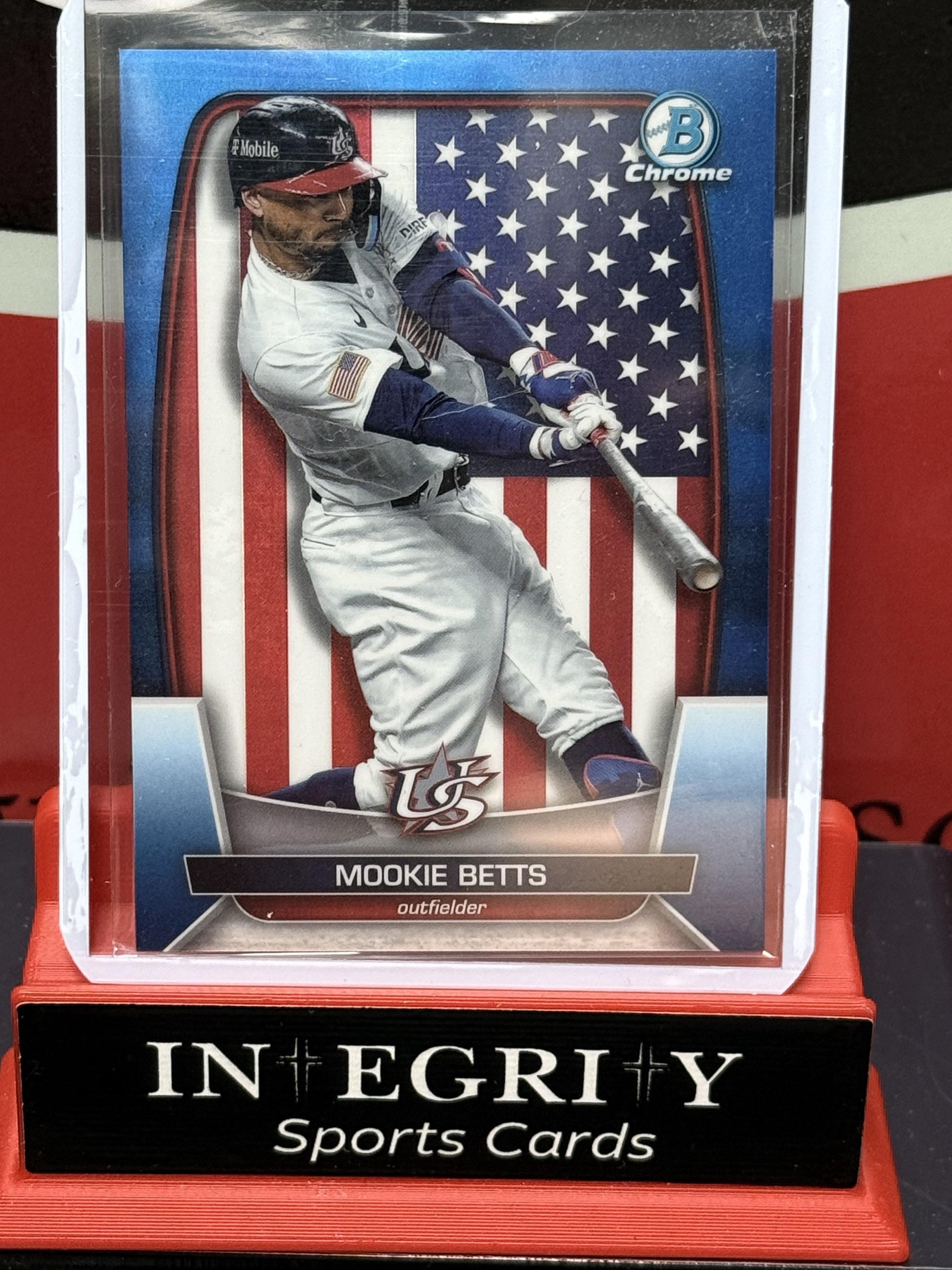 2023 Bowman Chrome #WBC-86 Mookie Betts WBC Flag Blue Refractor Variations #/75