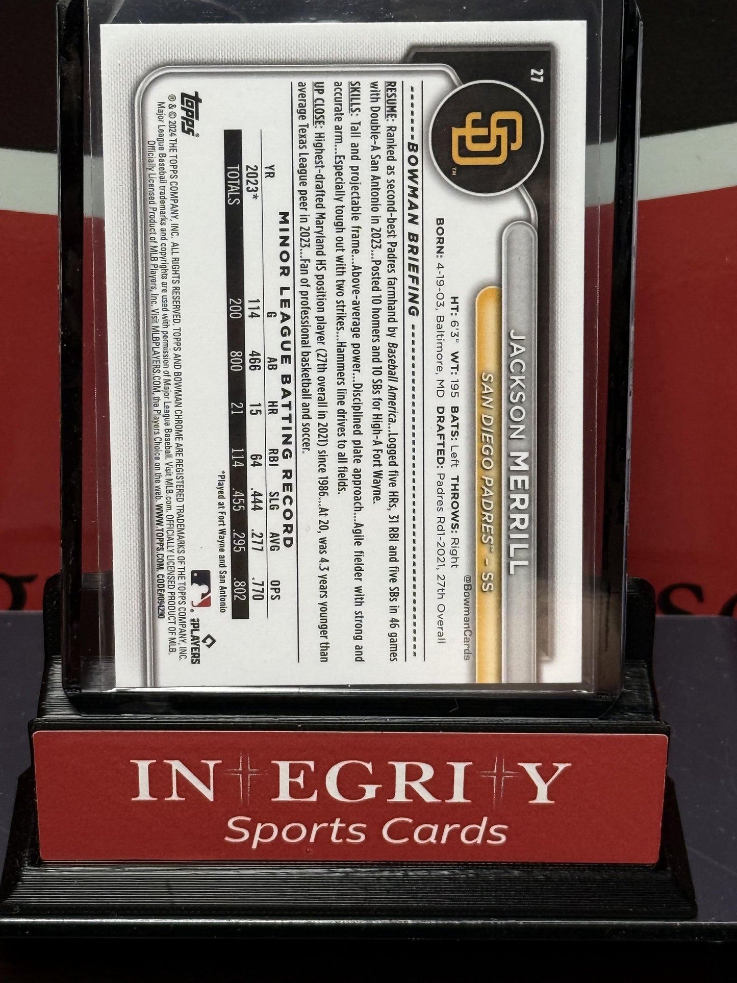 2024 Bowman Chrome #27 Jackson Merrill Blue/150 Refractors #/150