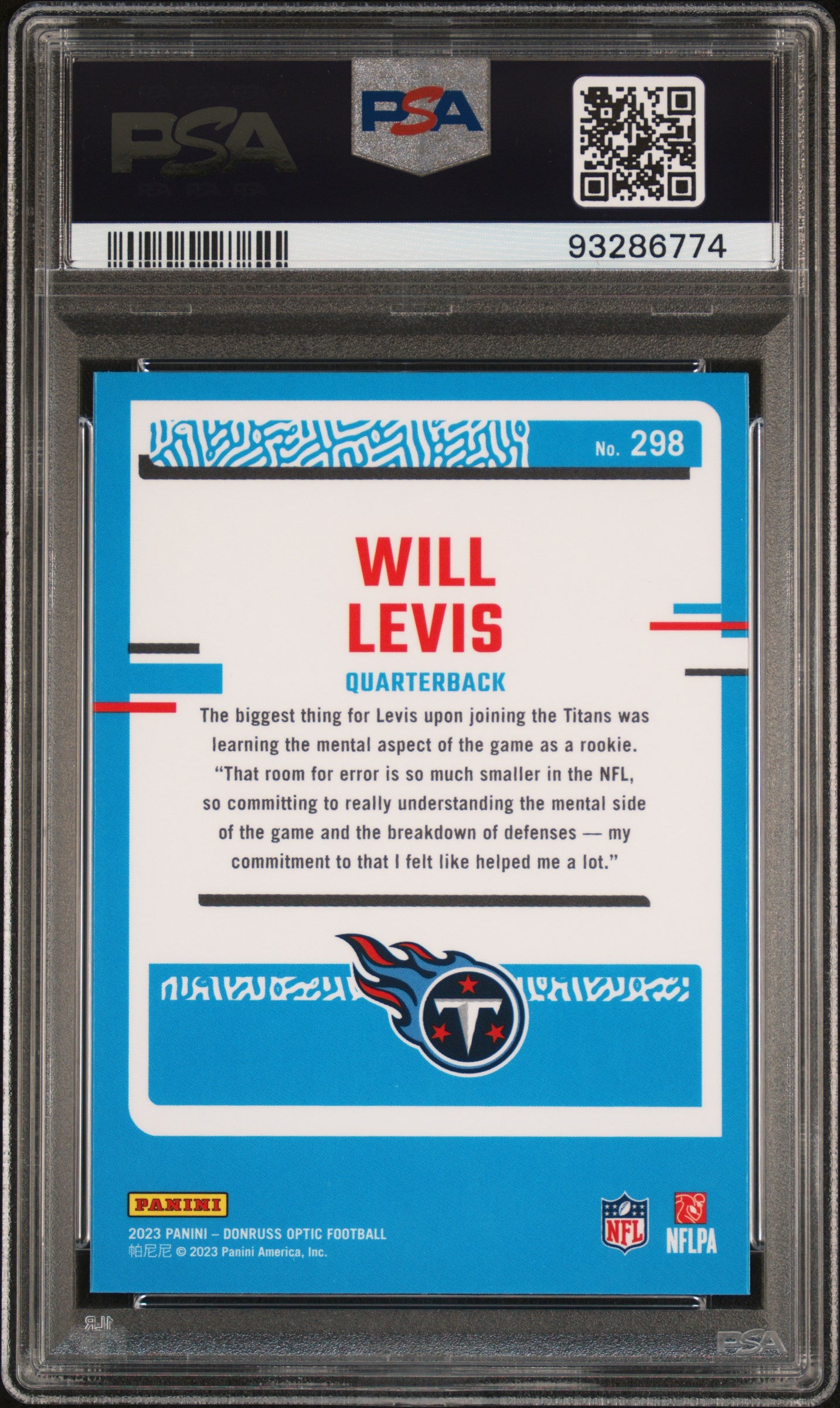 2023 Panini Donruss Optic #298 Will Levis PSA 10