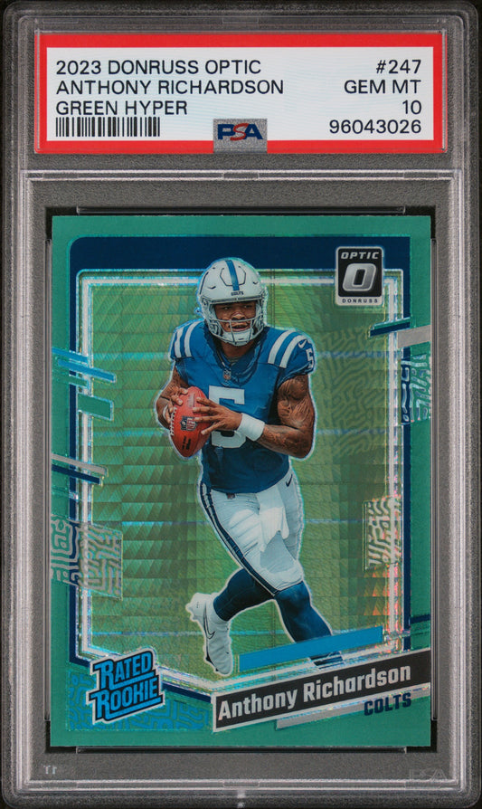 2023 Panini Donruss Optic #247 Anthony Richardson Green Hyper PSA 10