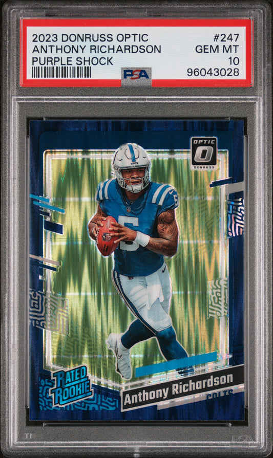 2023 Panini Donruss Optic #247 Anthony Richardson Purple Shock PSA 10