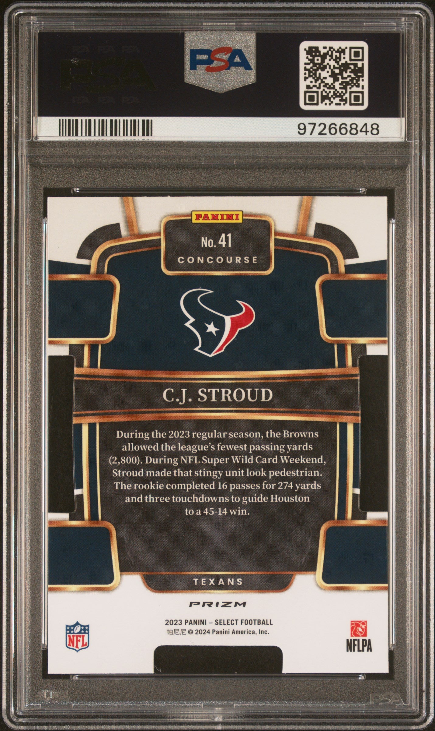 2023 Panini Select #41 Cj Stroud Die-Cut Red & Blue Prizm PSA 10