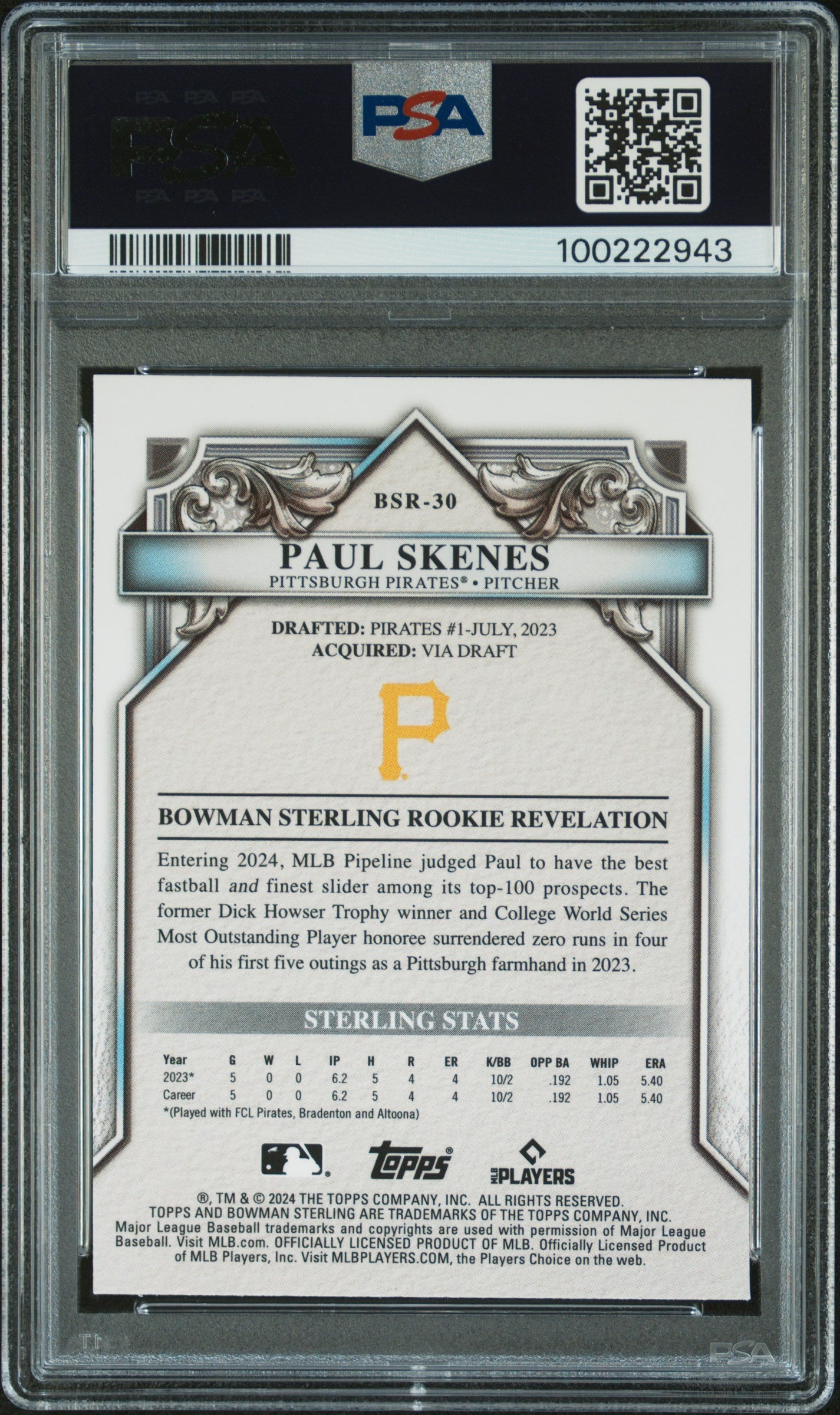 2024 Bowman Sterling Rookies #BSR30 Paul Skenes-Mini Diamond/150 PSA 10