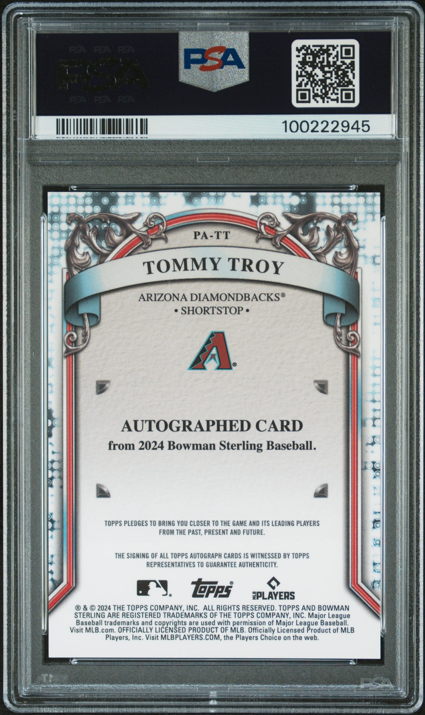 2024 Bowman Sterling Prospect Autographs #PATT Tommy Troy PSA 9