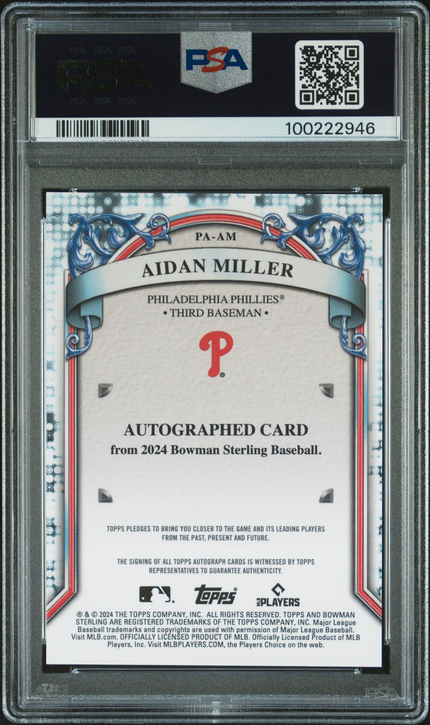 2024 Bowman Sterling  Autographs #PAAM Aidan Miller Au-Wave Ref/125 PSA 10