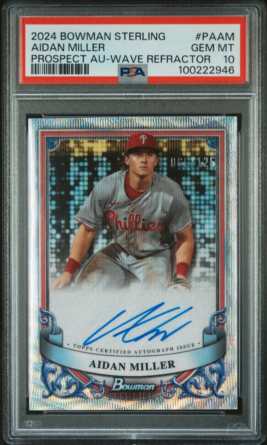 2024 Bowman Sterling  Autographs #PAAM Aidan Miller Au-Wave Ref/125 PSA 10