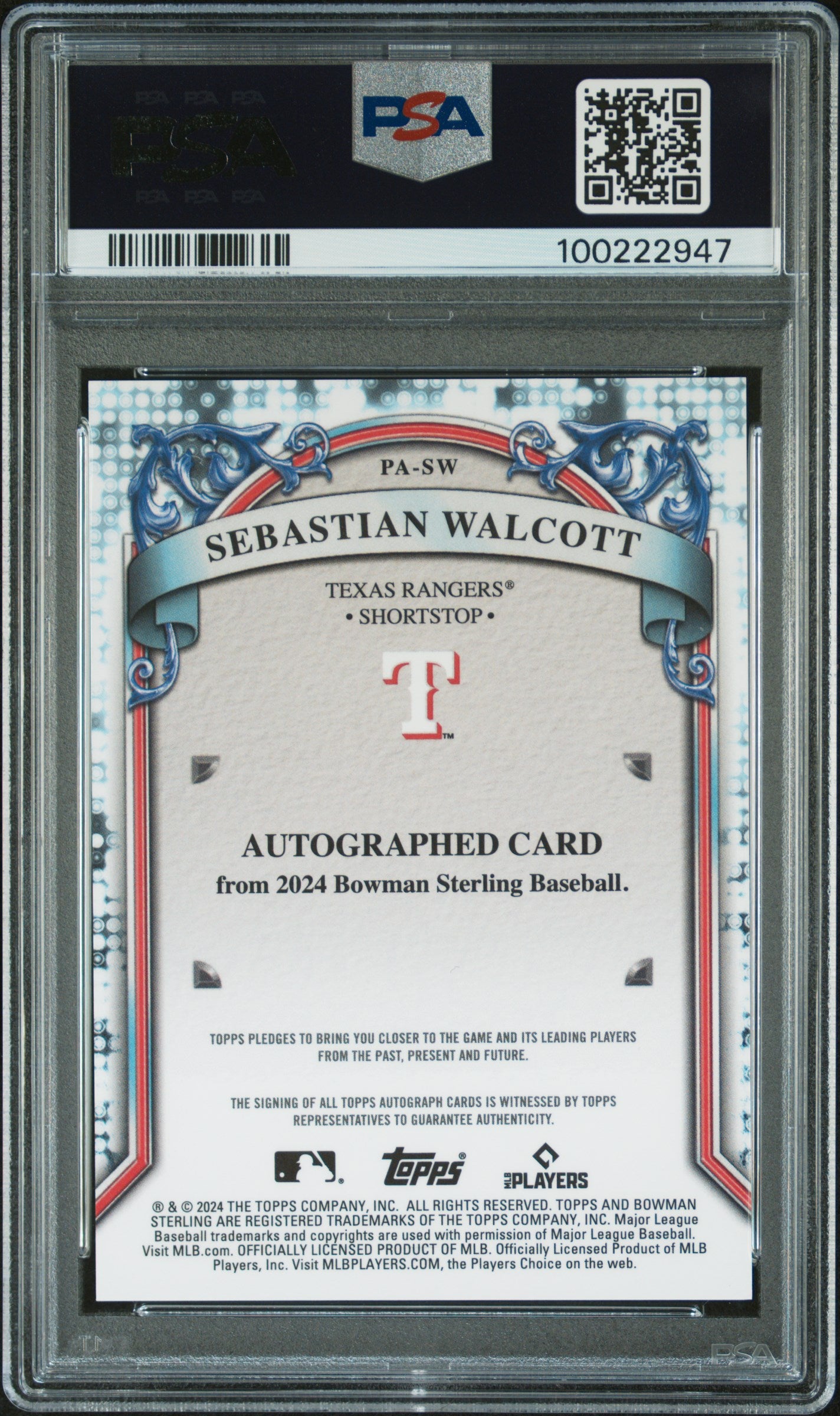 2024 Bowman Sterling Prospect Autographs #PASW Sebastian Walcott-Gold/50 PSA 10