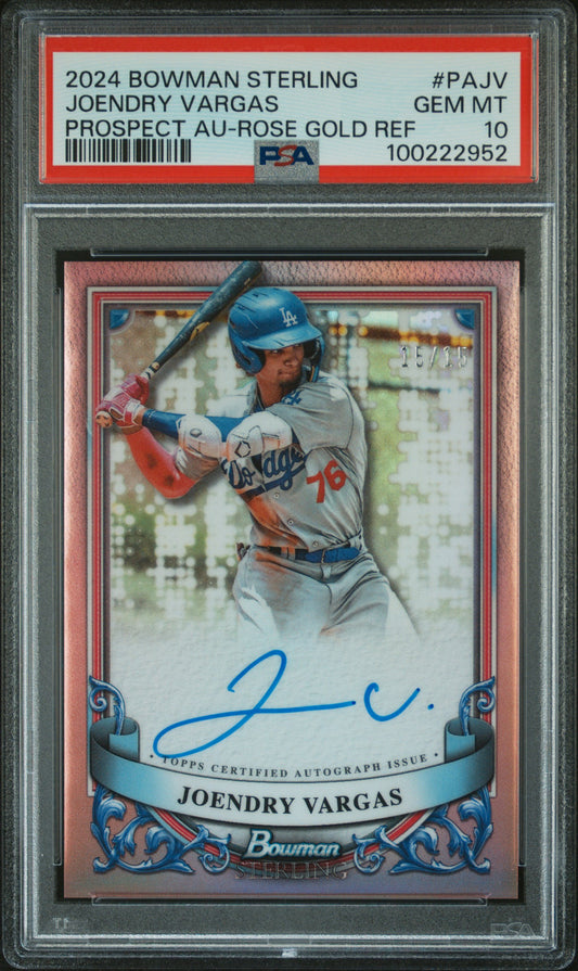 2024 Bowman Sterling Autographs #PAJV Joendry Vargas Au-Rose Gold Ref/15 PSA 10