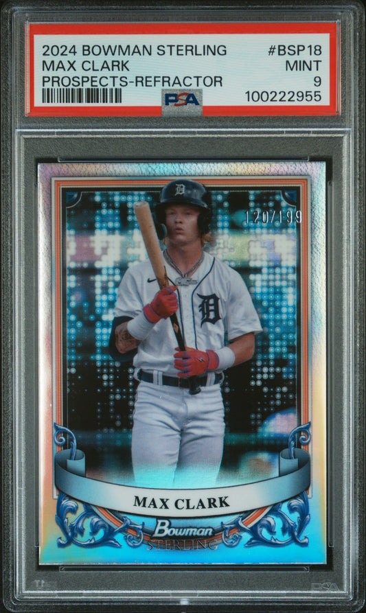2024 Bowman Sterling Prospects #BSP18 Max Clark Prospects-Refractor PSA 9