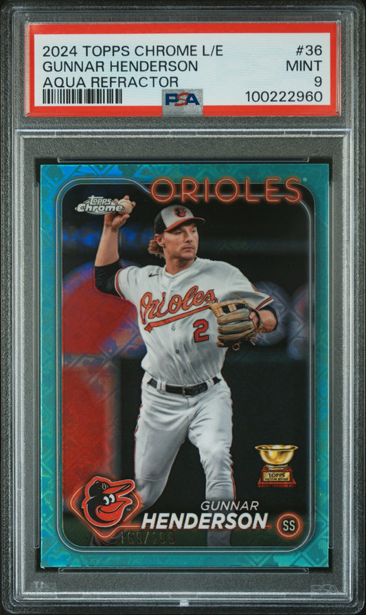 2024 Topps Chrome Logofractor  Edition #36 Gunnar Henderson Aqua/ 199 PSA 9