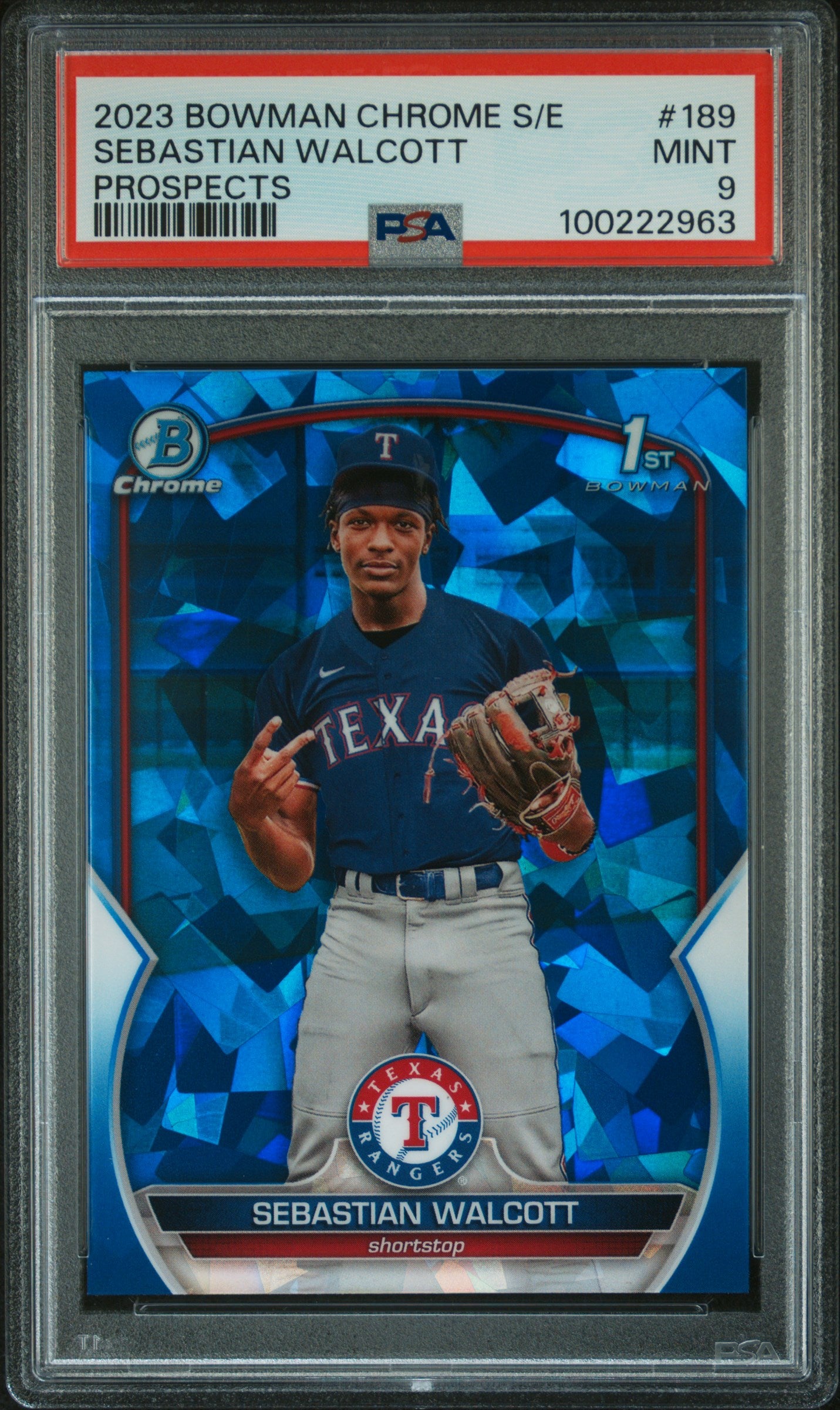 2023 Bowman Chrome Sapphire Edition Prospects #189 Sebastian Walcott PSA 9