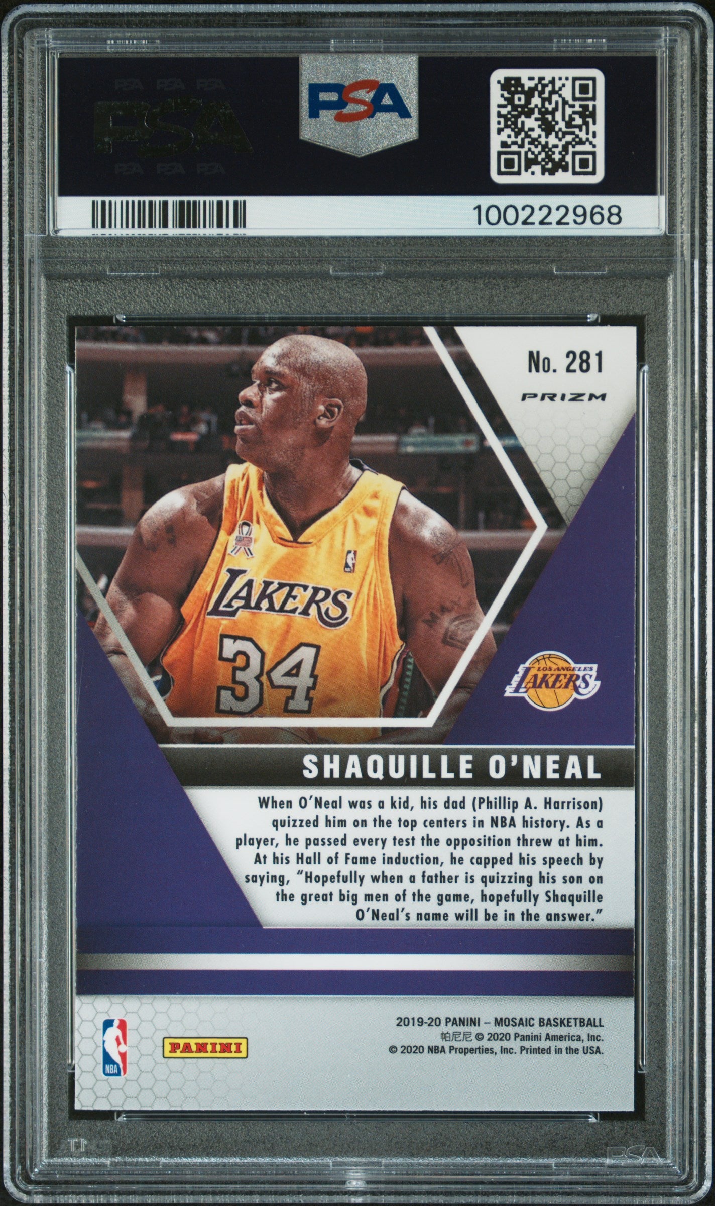 2019 Panini Mosaic #281 Shaquille O'Neal Gold Wave PSA 10