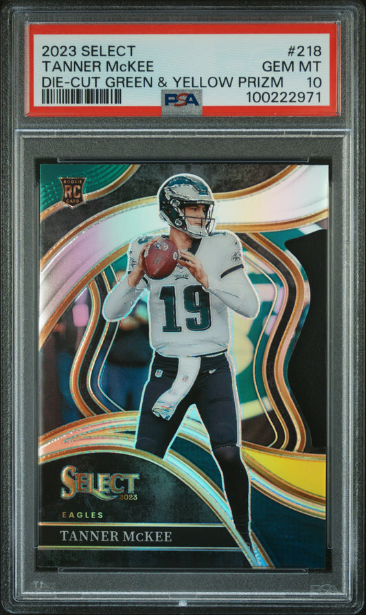 2023 Panini Select #218 Tanner Mckee Die-Cut Green & Yellow Prizm PSA 10