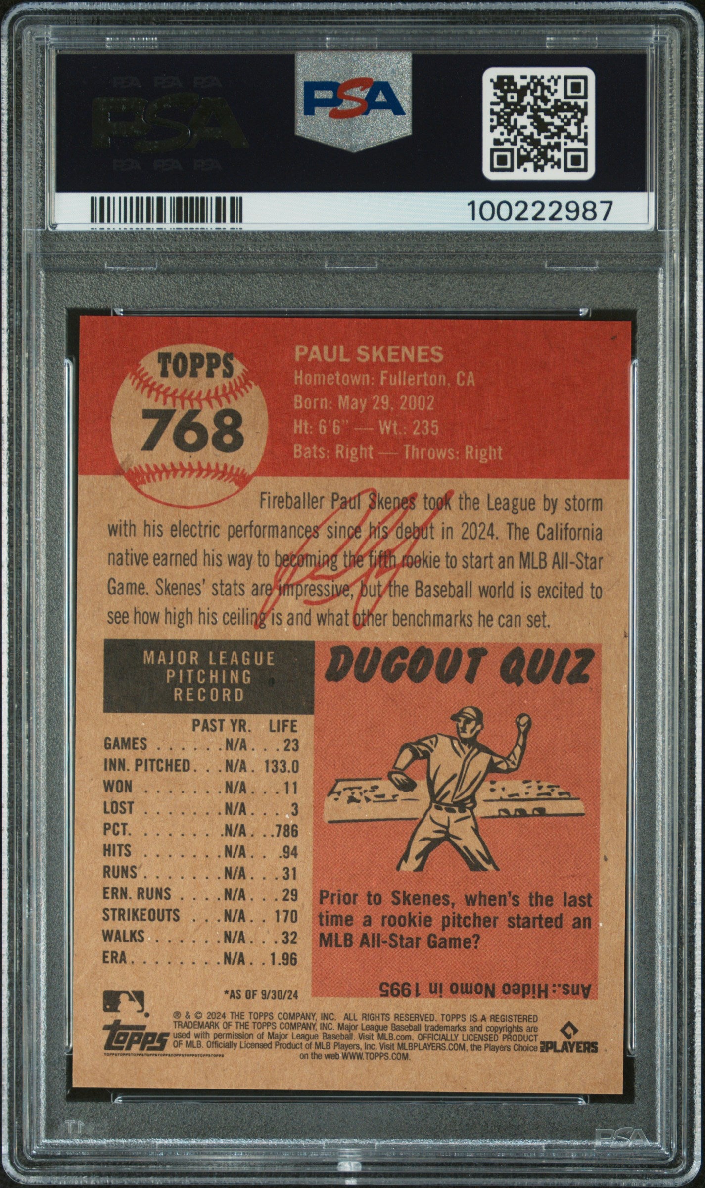 2024 Topps Living #768 Paul Skenes PSA 9