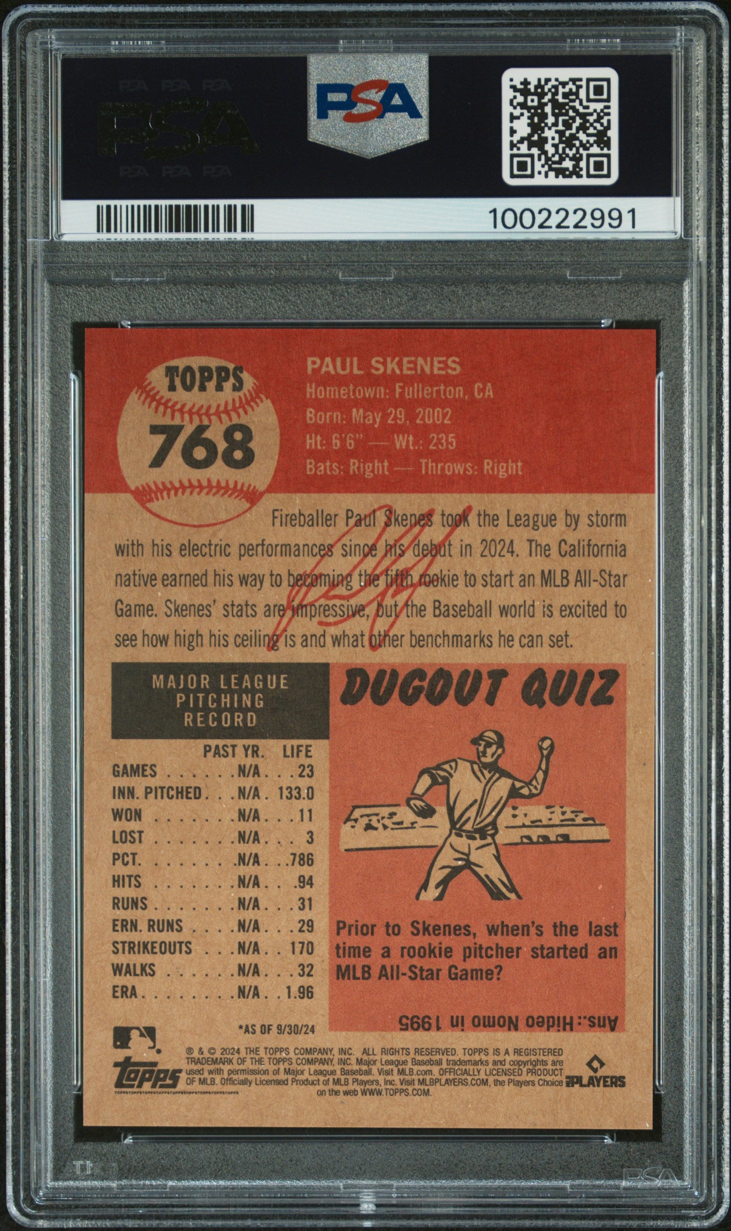 2024 Topps Living #768 Paul Skenes PSA 9