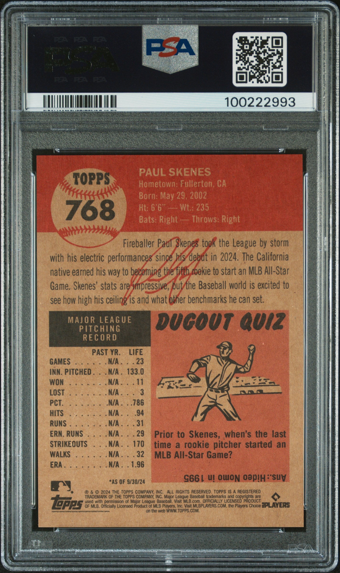 2024 Topps Living #768 Paul Skenes PSA 8