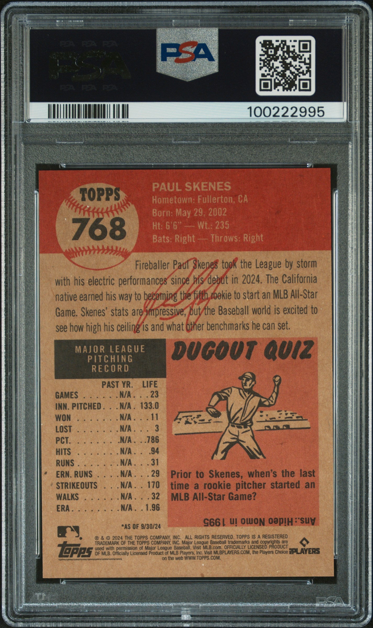 2024 Topps Living #768 Paul Skenes PSA 9