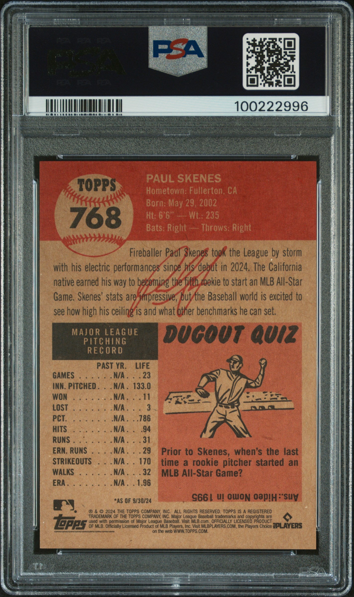 2024 Topps Living #768 Paul Skenes PSA 9