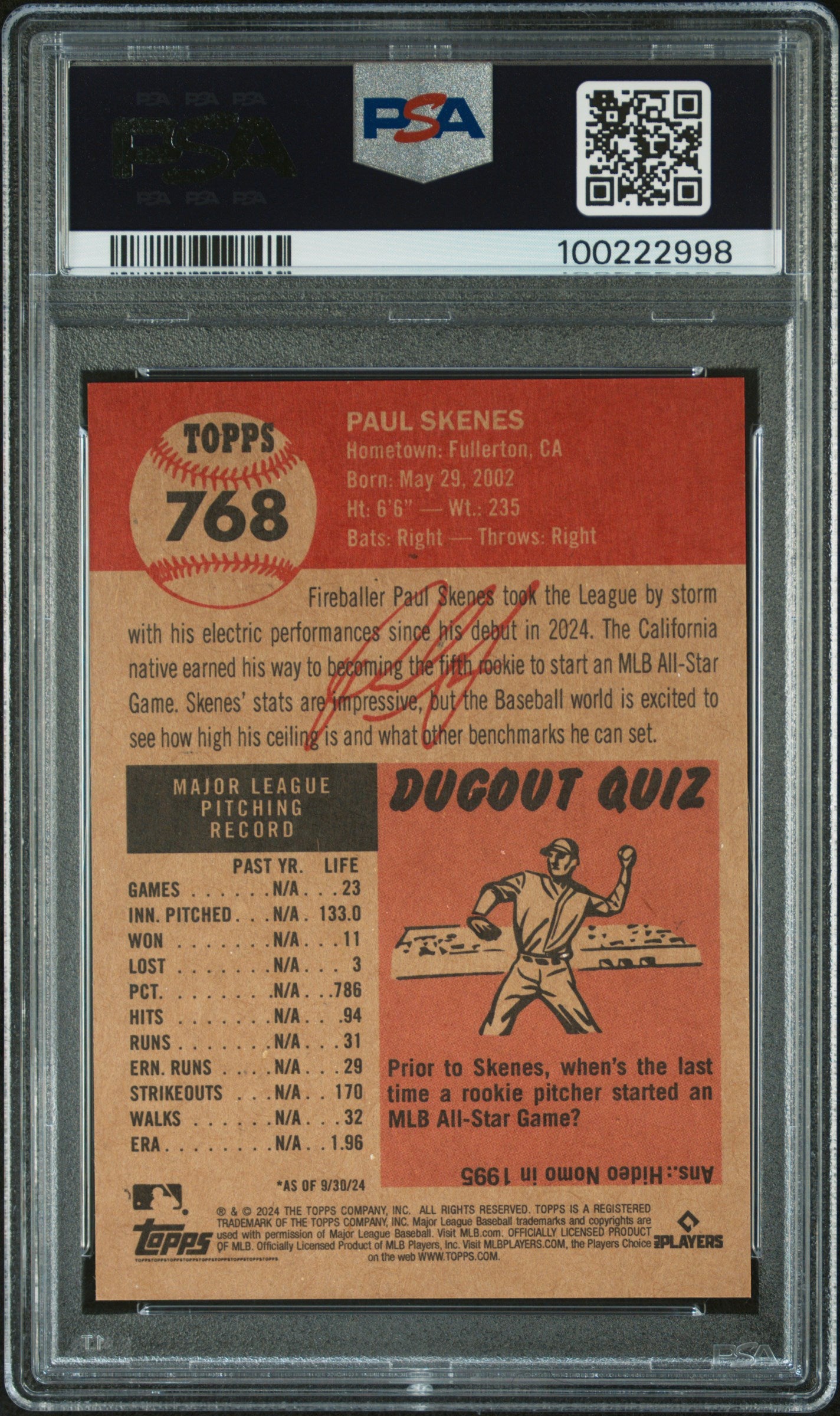 2024 Topps Living #768 Paul Skenes PSA 9