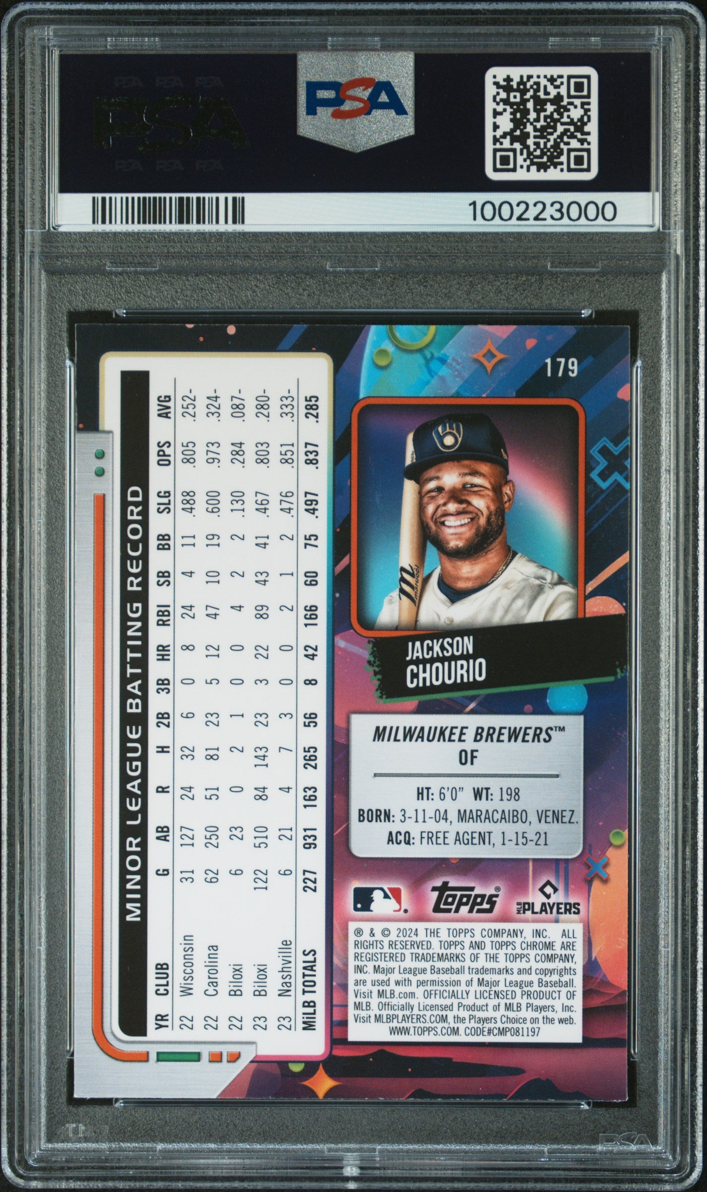2024 Topps Chrome Cosmic #179 Jackson Chourio PSA 10