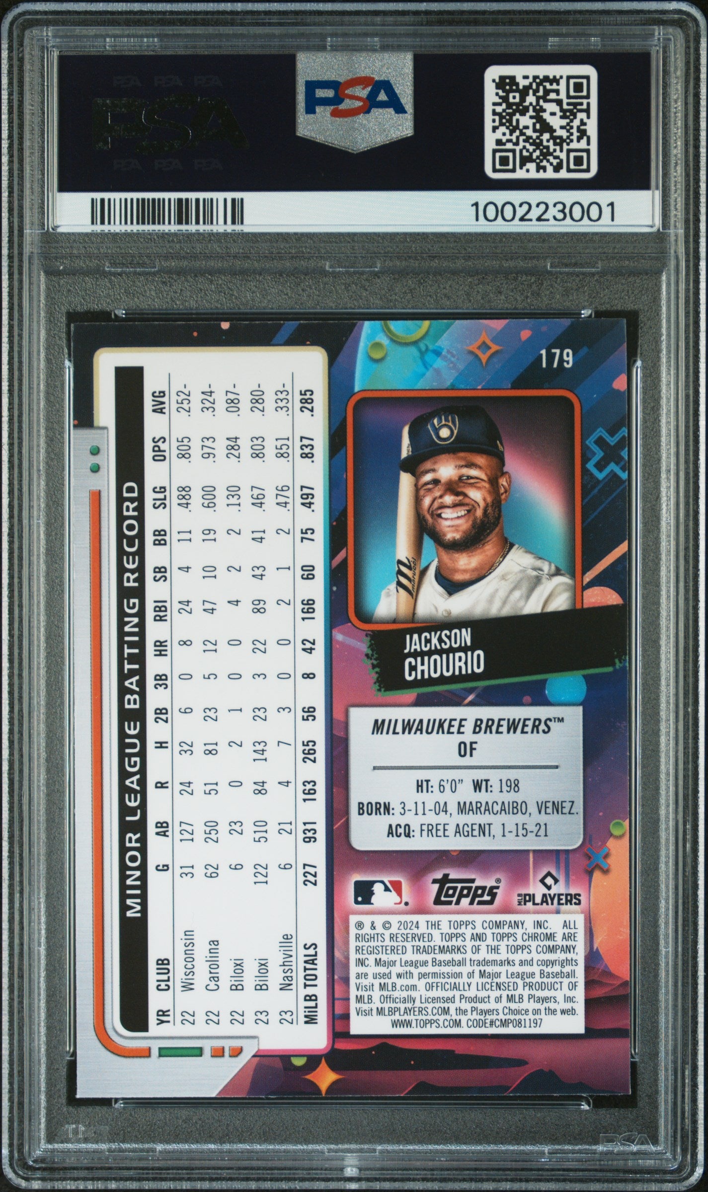 2024 Topps Chrome Cosmic #179 Jackson Chourio PSA 10