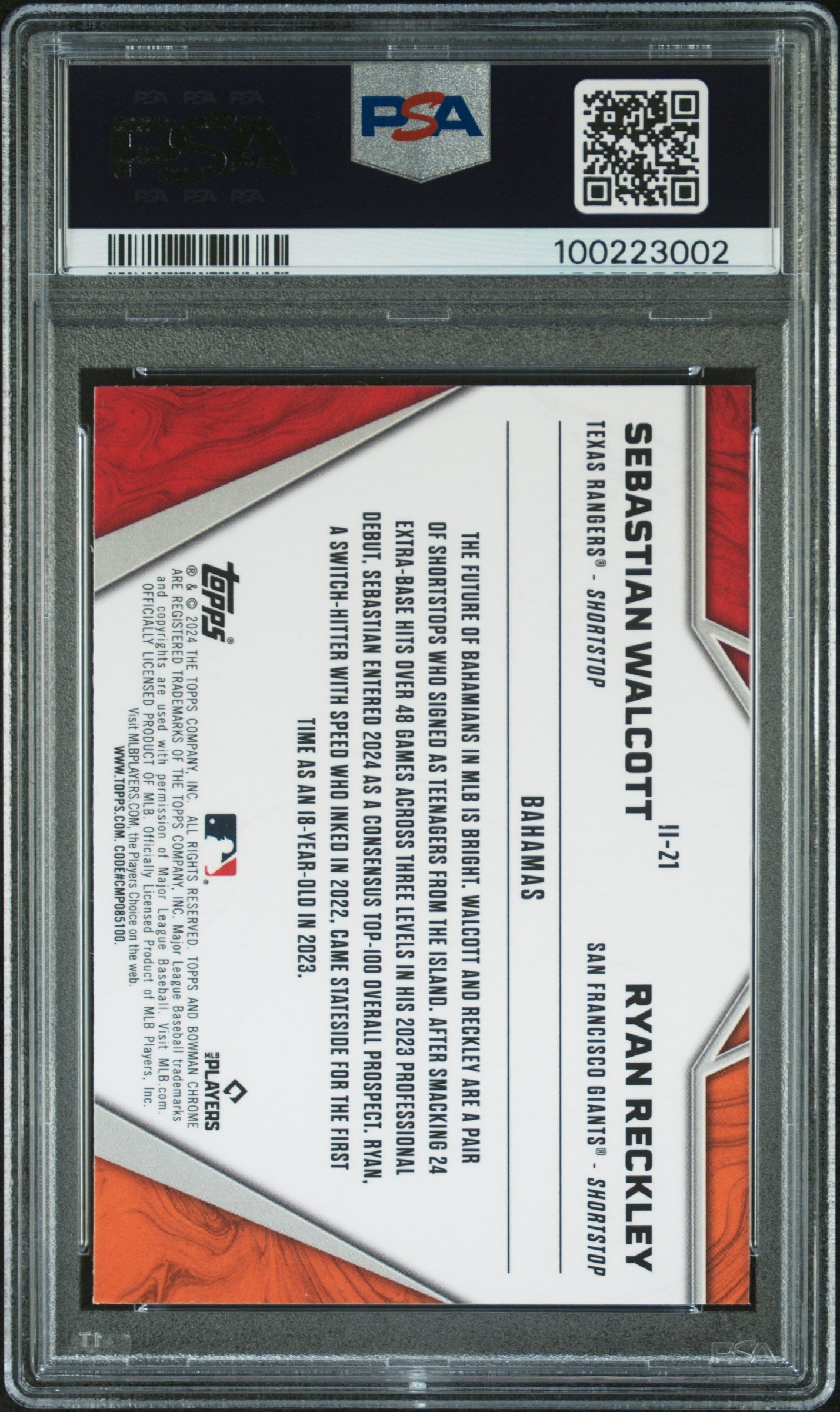 2024 Bowman Chrome International Impact #II21 Walcott/Reckley PSA 10