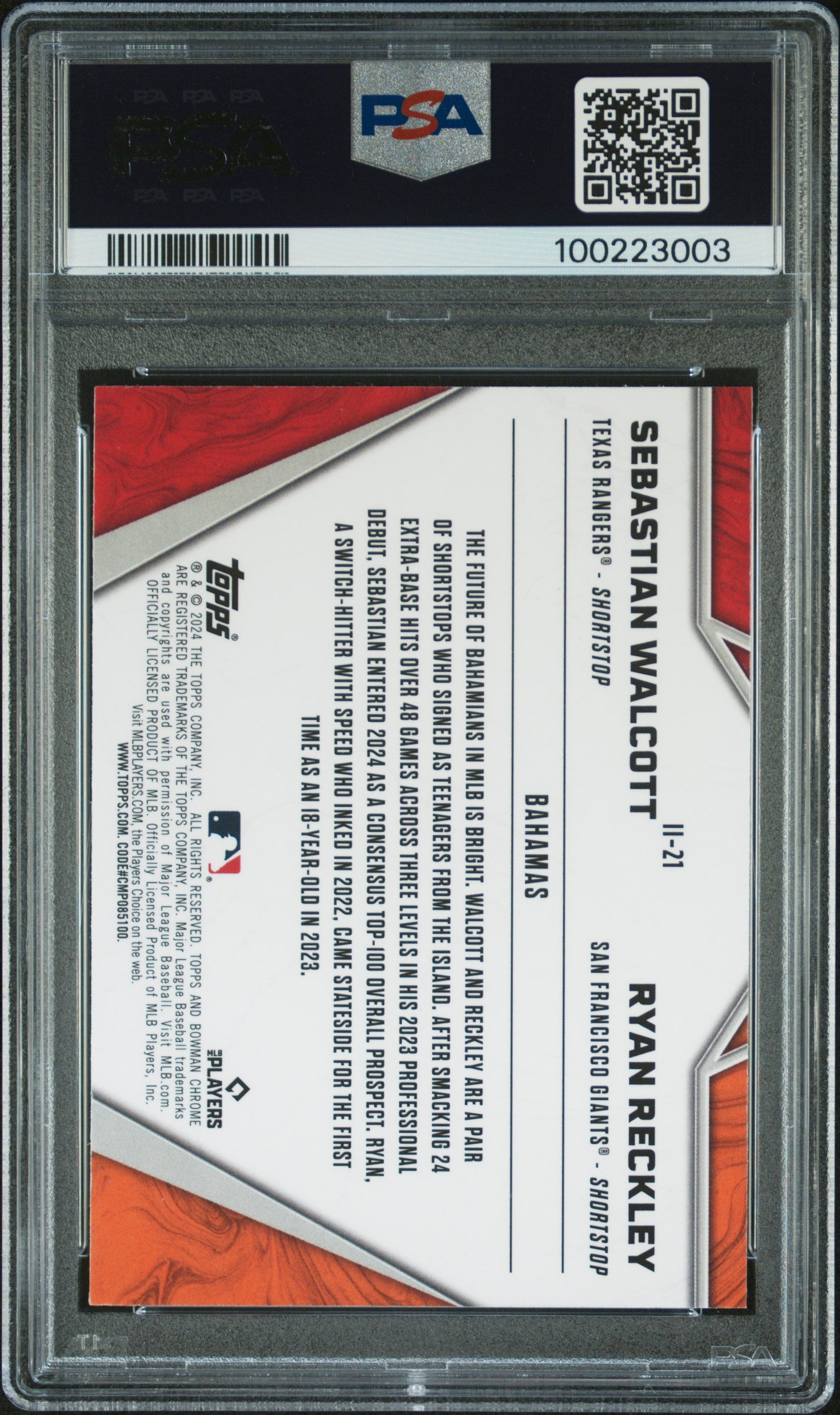 2024 Bowman Chrome International Impact #II21 Walcott/Reckley PSA 10