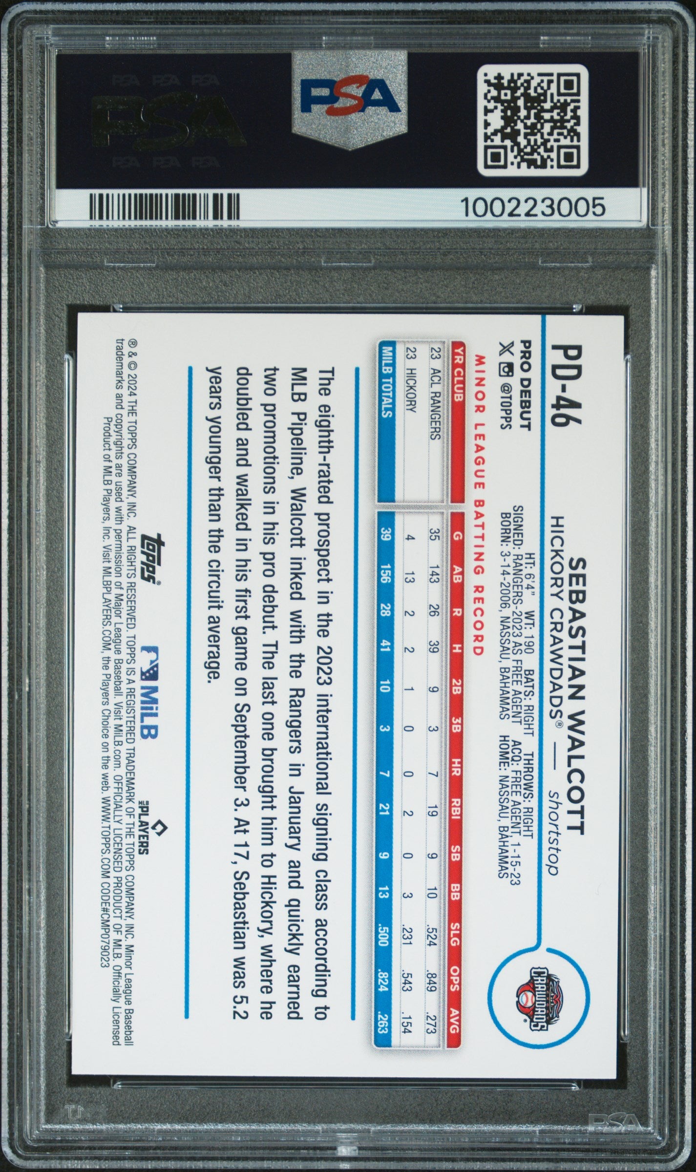 2024 Topps Pro Debut #PD46 Sebastian Walcott PSA 9