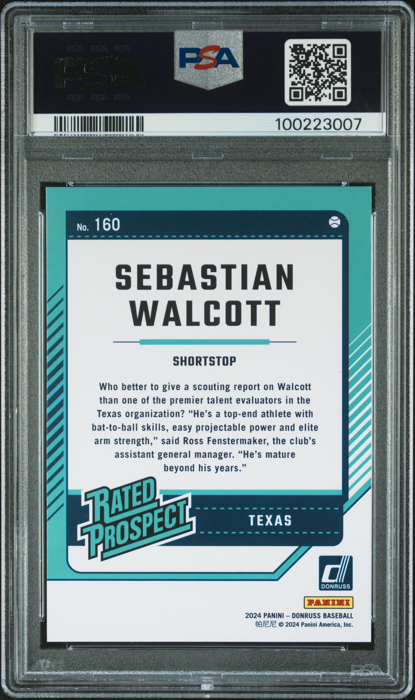 2024 Panini Donruss #160 Sebastian Walcott PSA 9