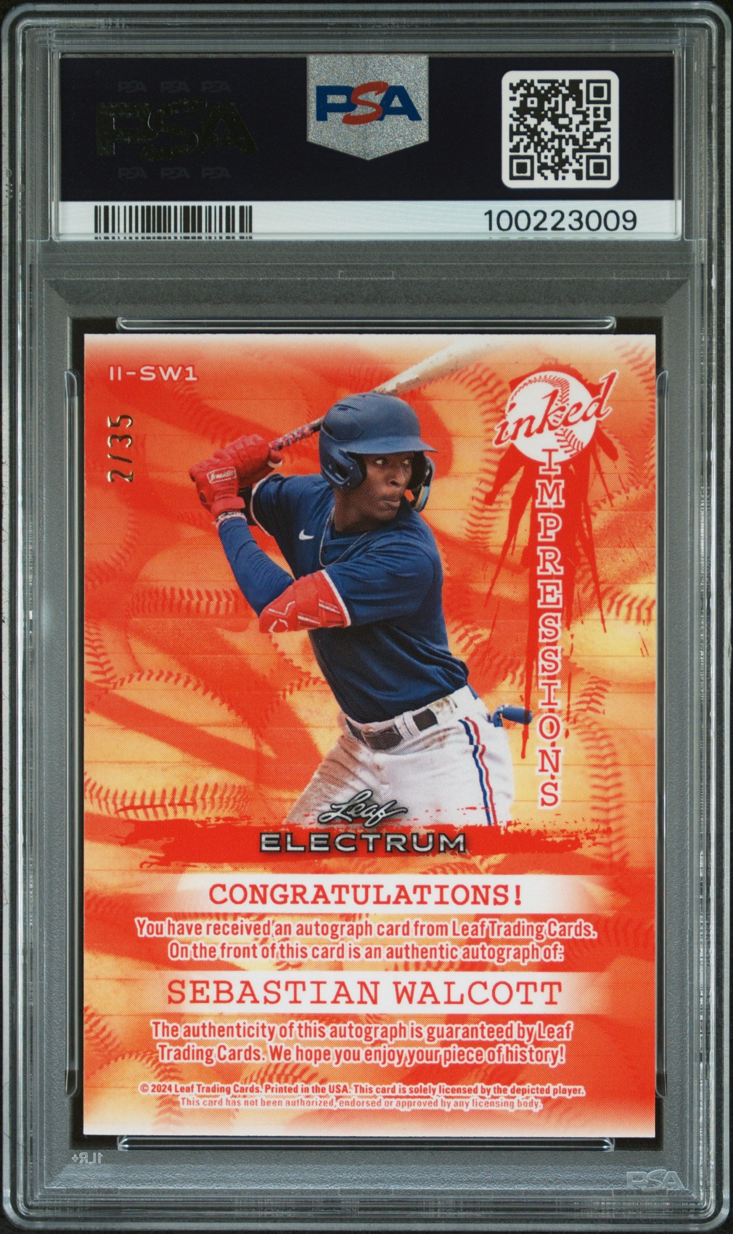 2024 Leaf Electrum Inked Impressions #IISW1 Sebastian Walcott-Tie-Dye/35 PSA 9