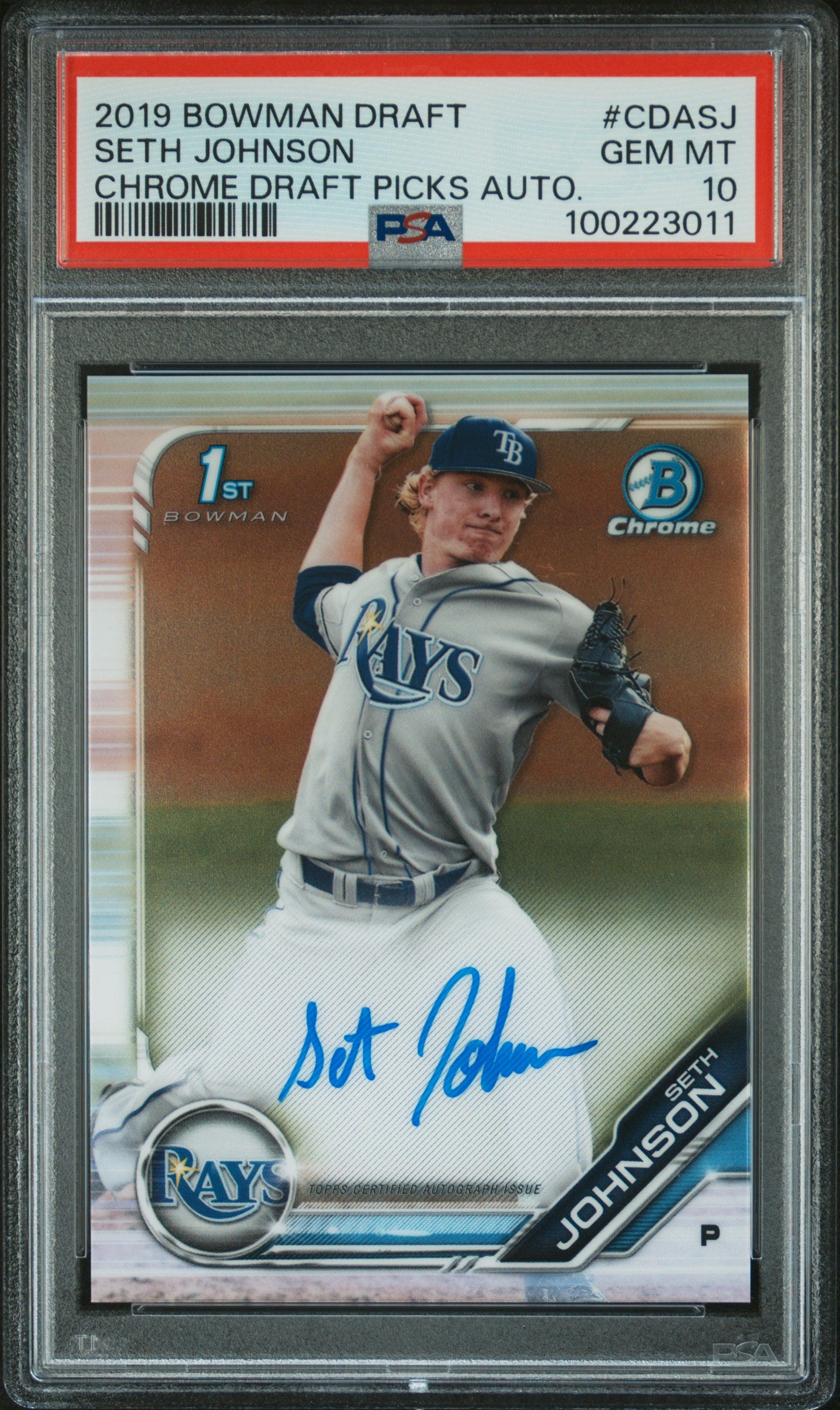 2019 Bowman Draft Chrome Draft Picks Autograph #CDASJ Seth Johnson PSA 10