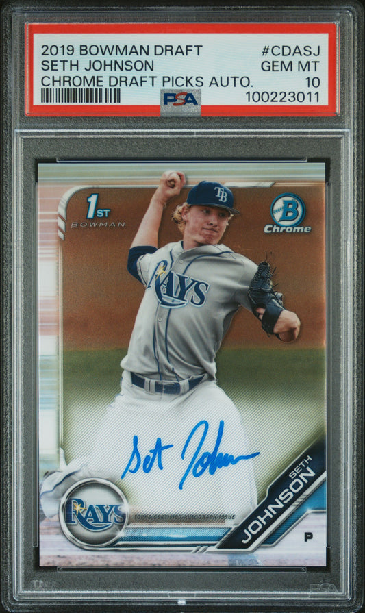 2019 Bowman Draft Chrome Draft Picks Autograph #CDASJ Seth Johnson PSA 10