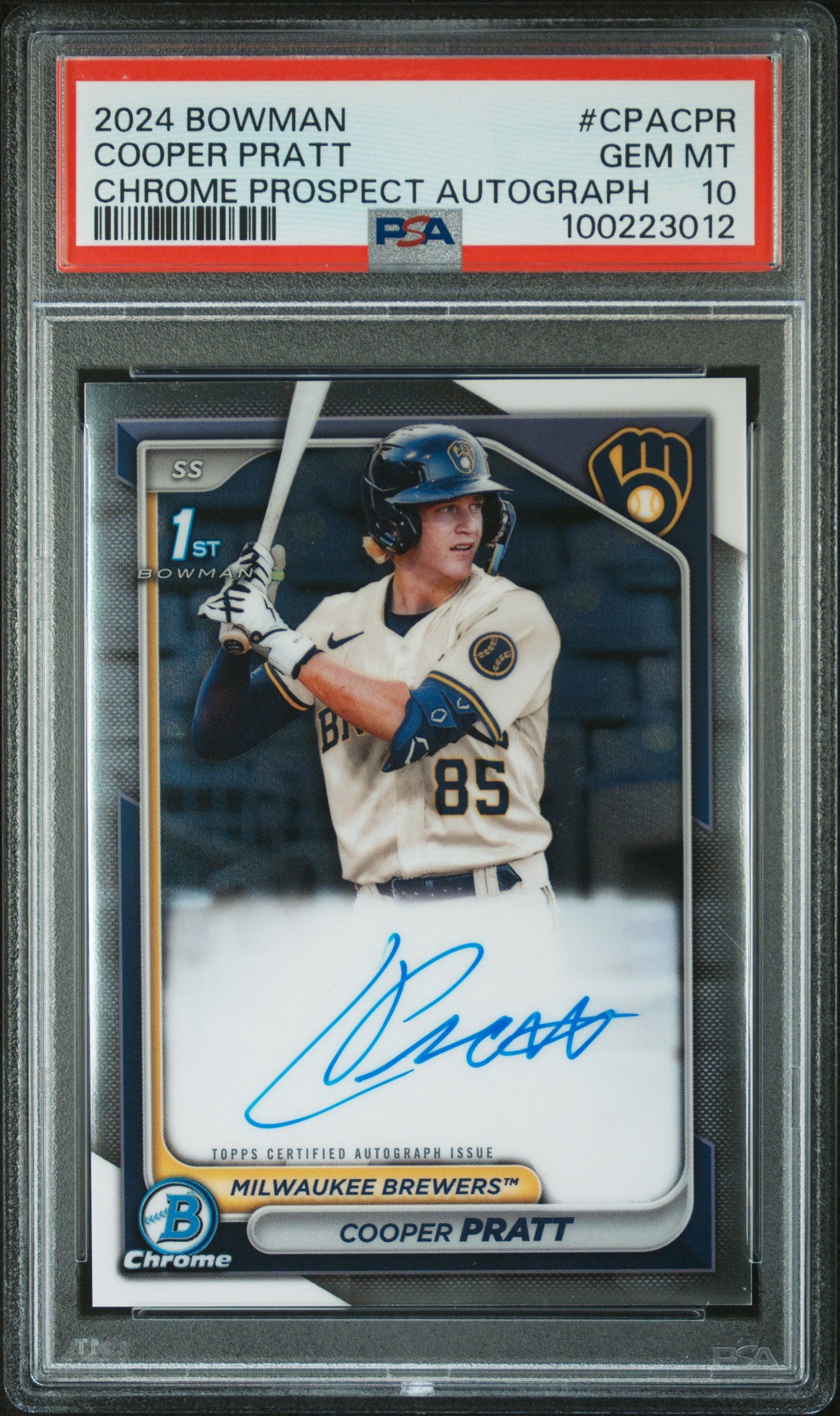 2024 Bowman Chrome Prospect Autographs #CPACPR Cooper Pratt PSA 10