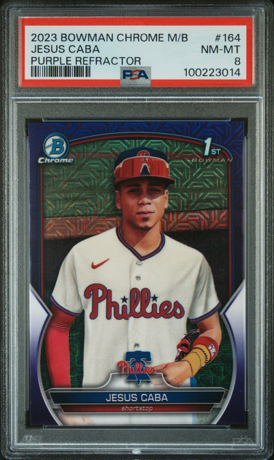 2023 Bowman Mega Box Chrome #164 Jesus Caba Purple Refractor PSA 8