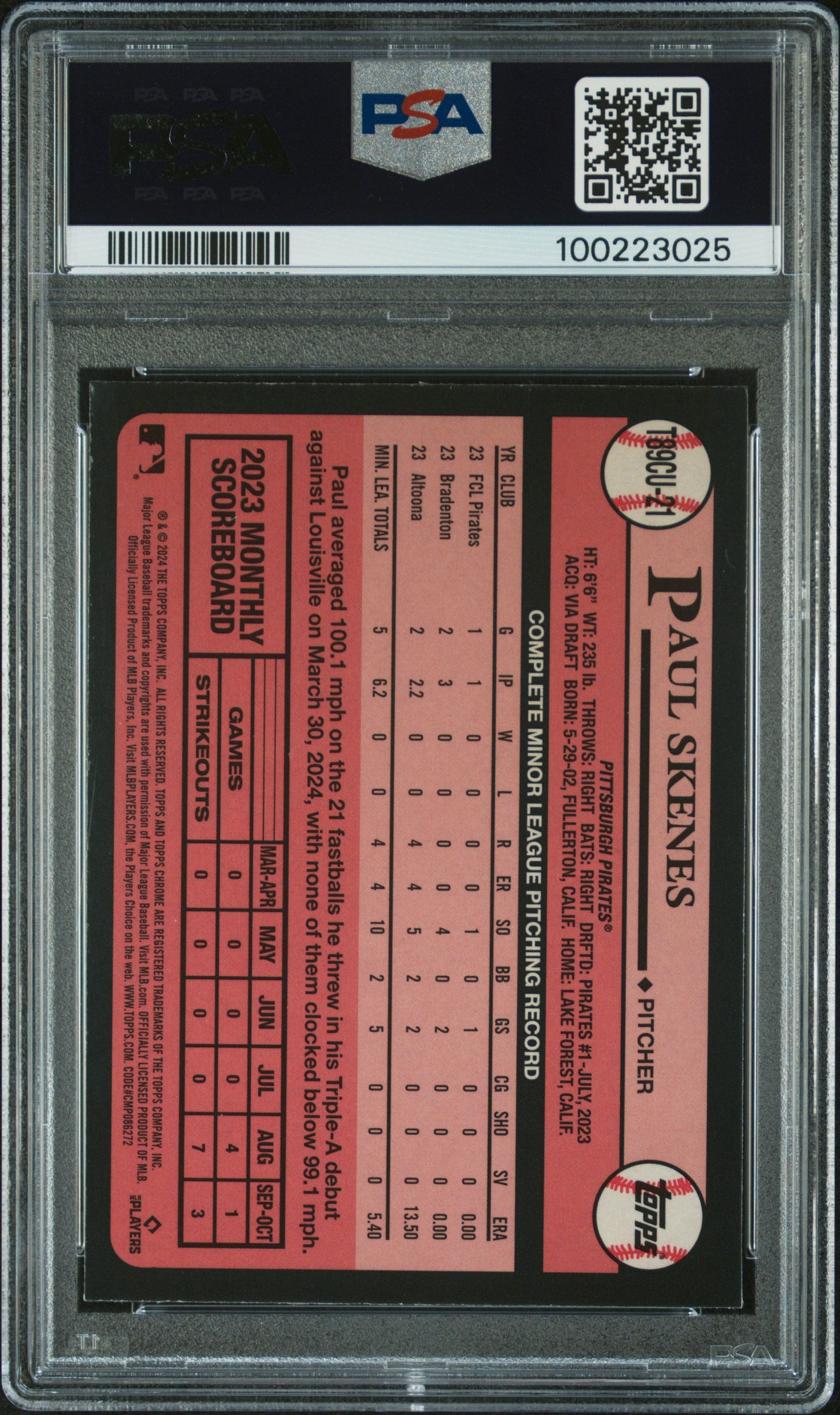 2024 Topps Silver Pack 1989 Chrome Promo #21 Paul Skenes Update PSA 10