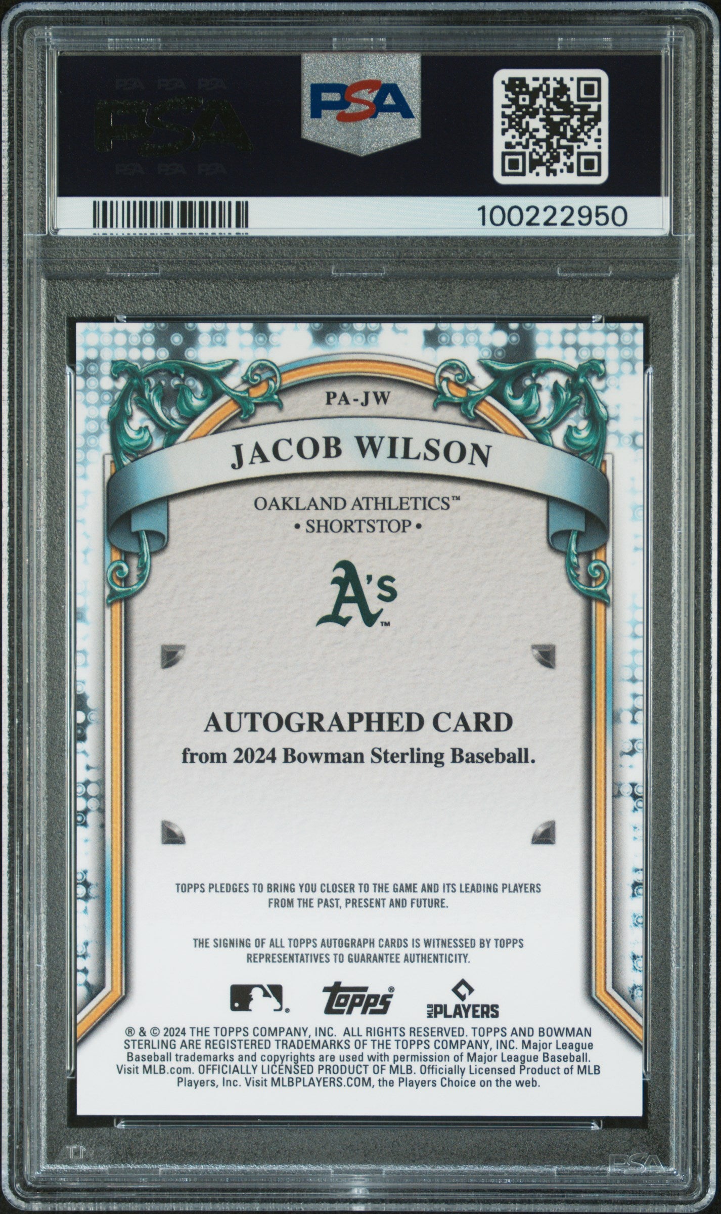 2024 Bowman Sterling Prospect Autographs #PAJW Jacob Wilson PSA 10
