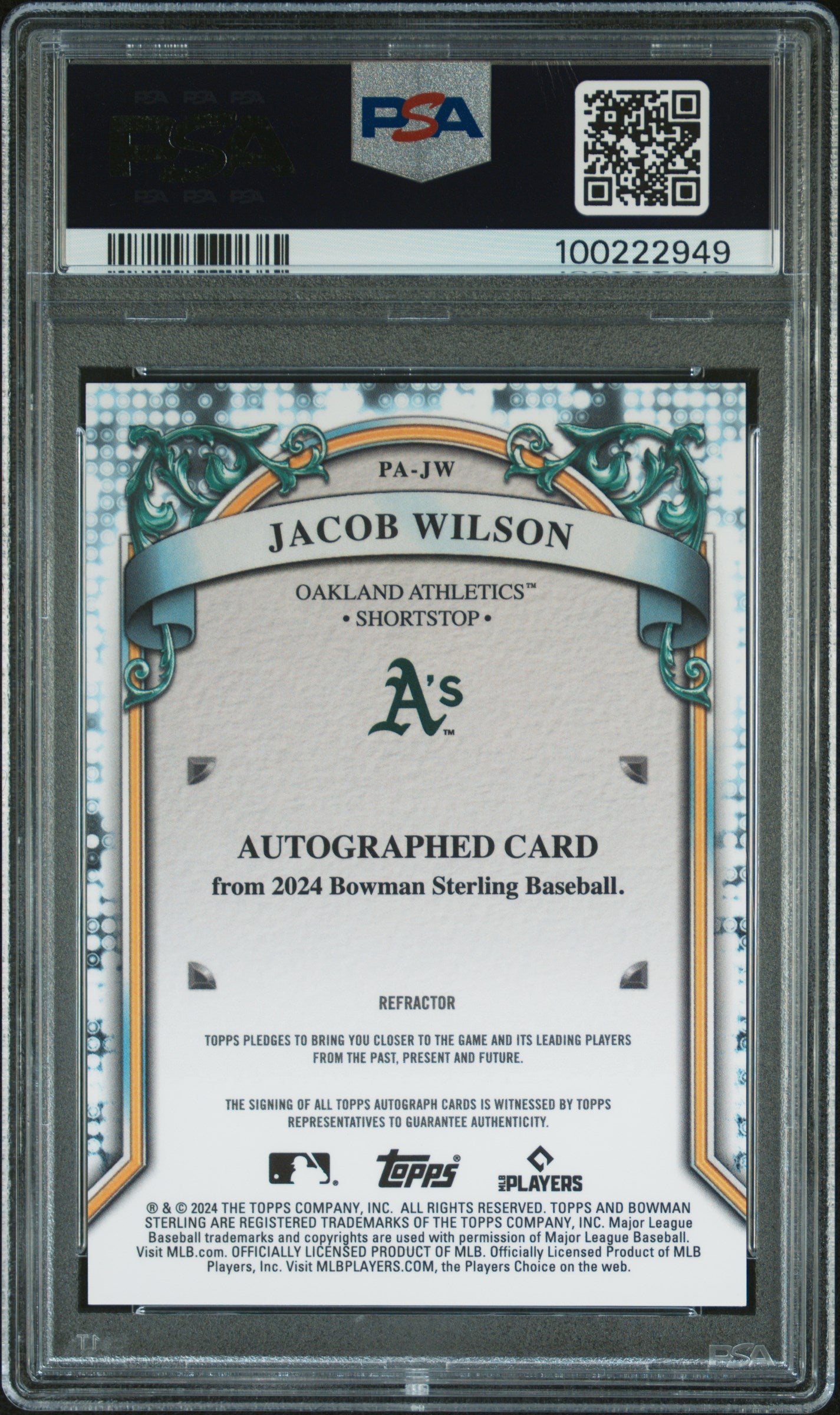 2024 Bowman Sterling Prospect Autographs #PAJW Jacob Wilson-Refractor/150 PSA 10