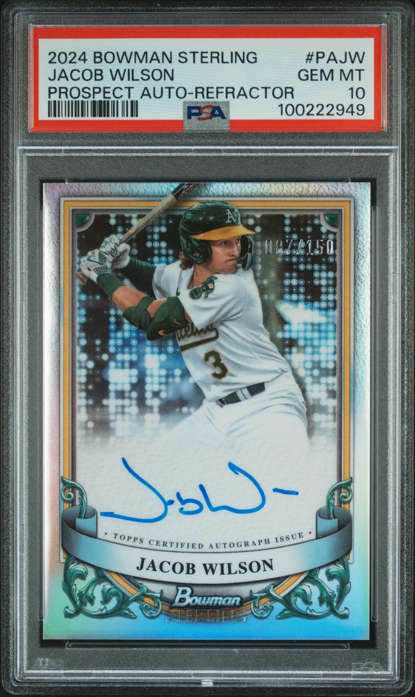2024 Bowman Sterling Prospect Autographs #PAJW Jacob Wilson-Refractor/150 PSA 10
