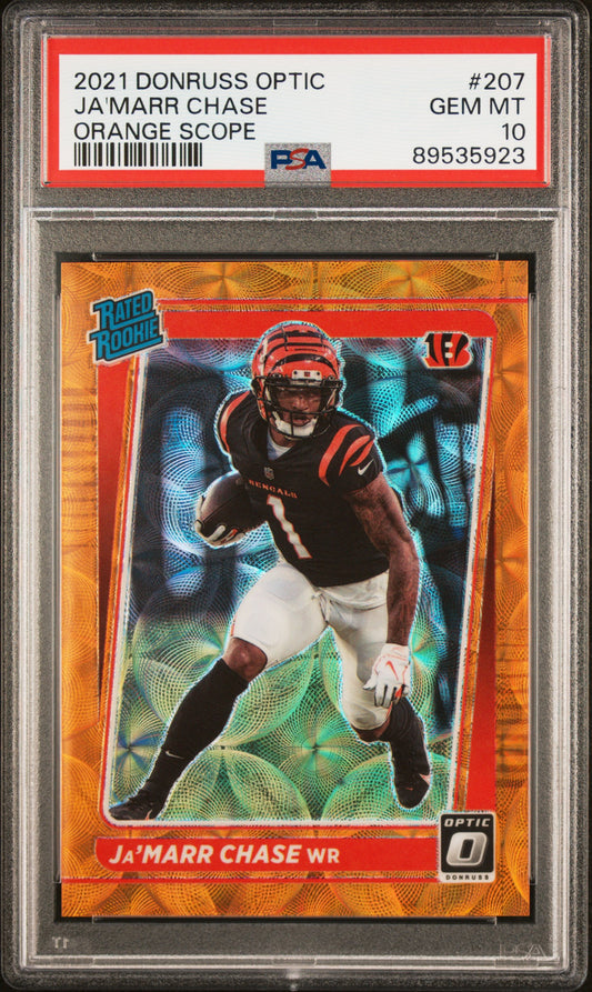 2021 Panini Donruss Optic #207 Ja'Marr Chase Orange Scope PSA 10
