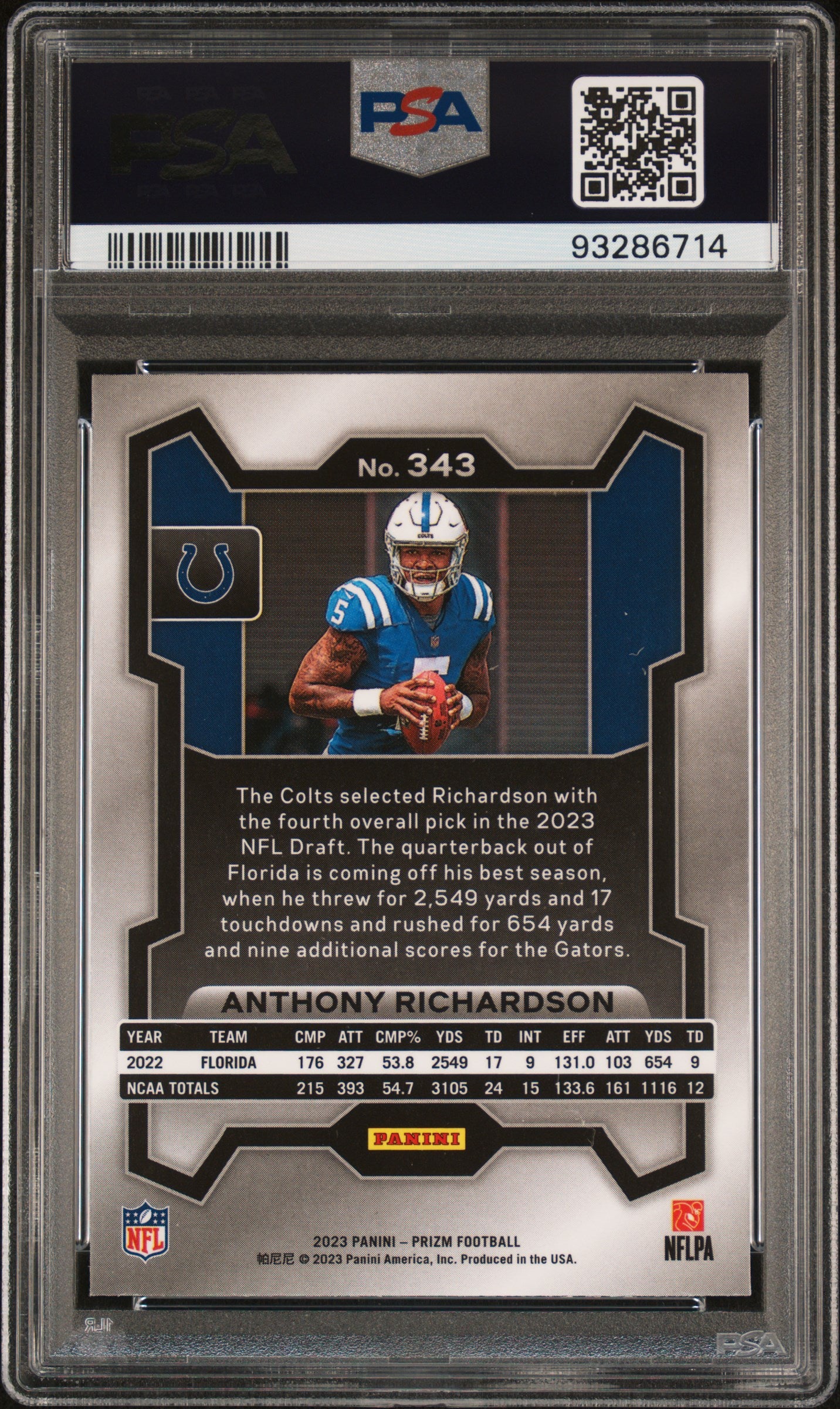 2023 Panini Prizm #343 Anthony Richardson PSA 8