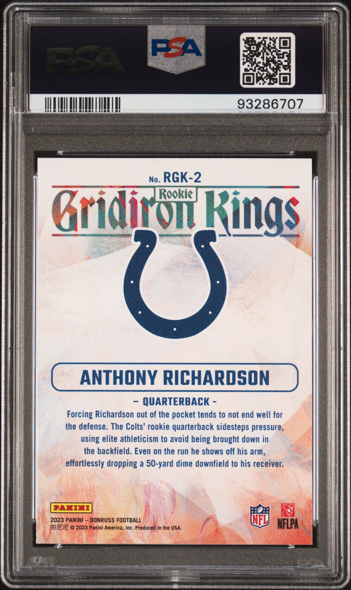 2023 Panini Donruss Rookie Gridiron Kings #RGK2 Anthony Richardson PSA 10