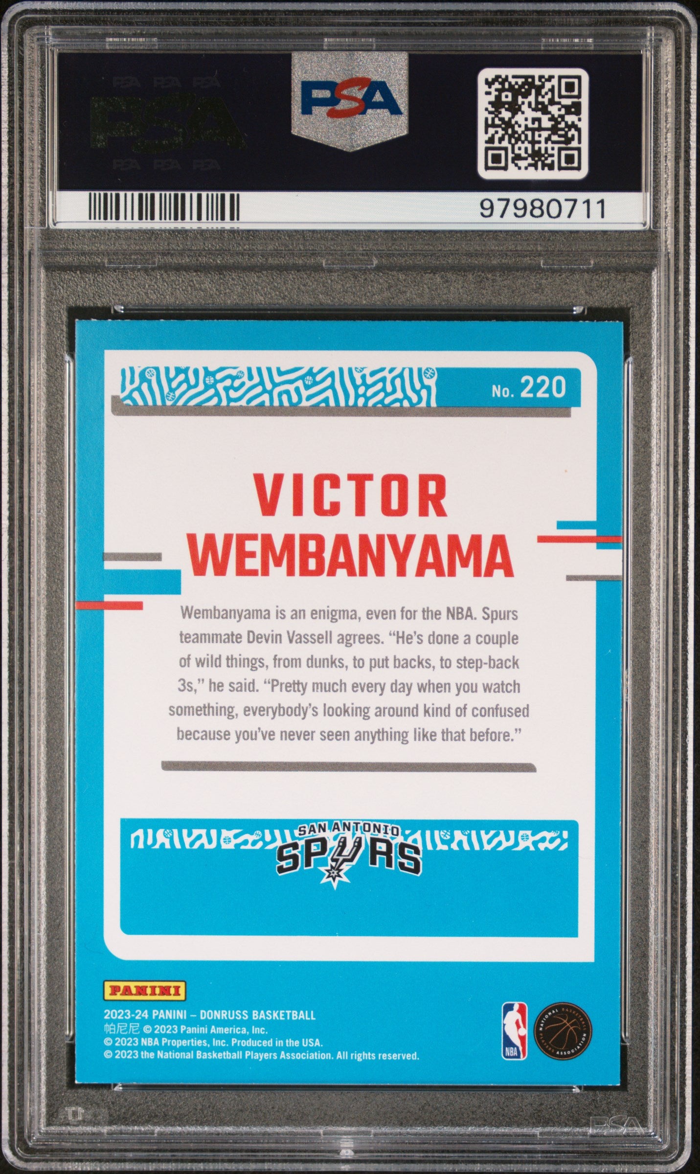 2023 Panini Donruss #220 Victor Wembanyama Holo Green Laser PSA 8.5