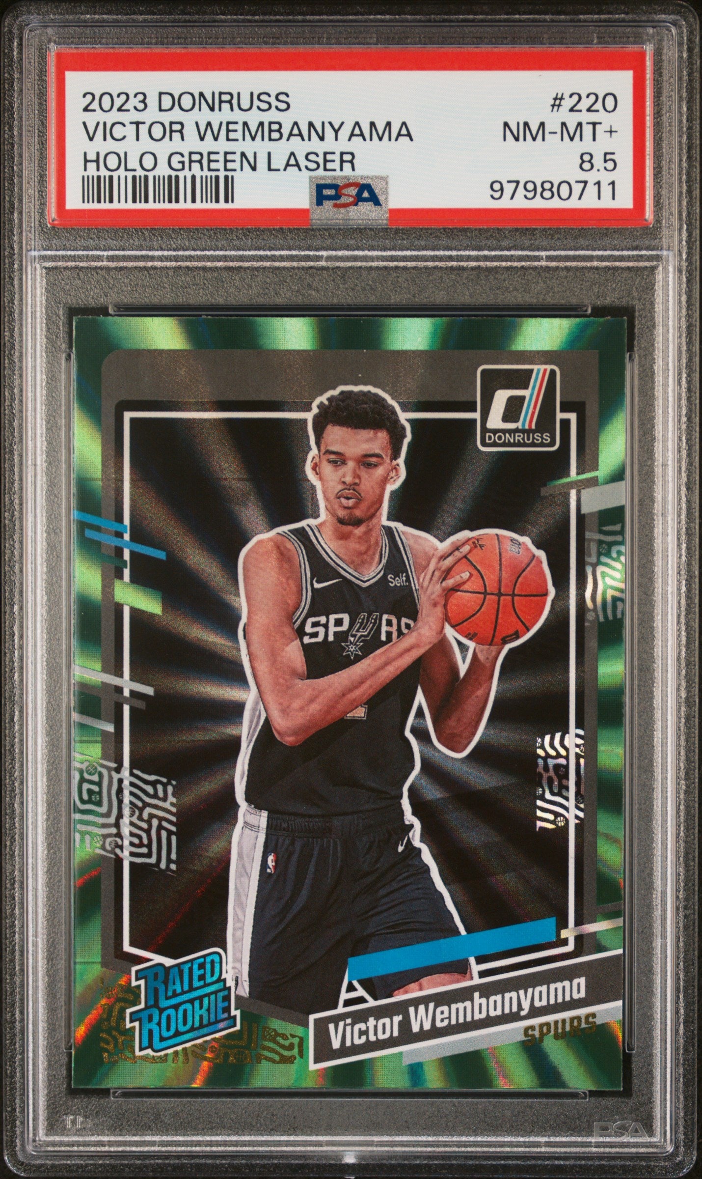 2023 Panini Donruss #220 Victor Wembanyama Holo Green Laser PSA 8.5
