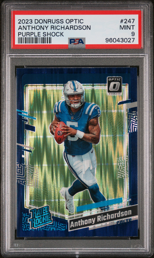 2023 Panini Donruss Optic #247 Anthony Richardson Purple Shock PSA 9