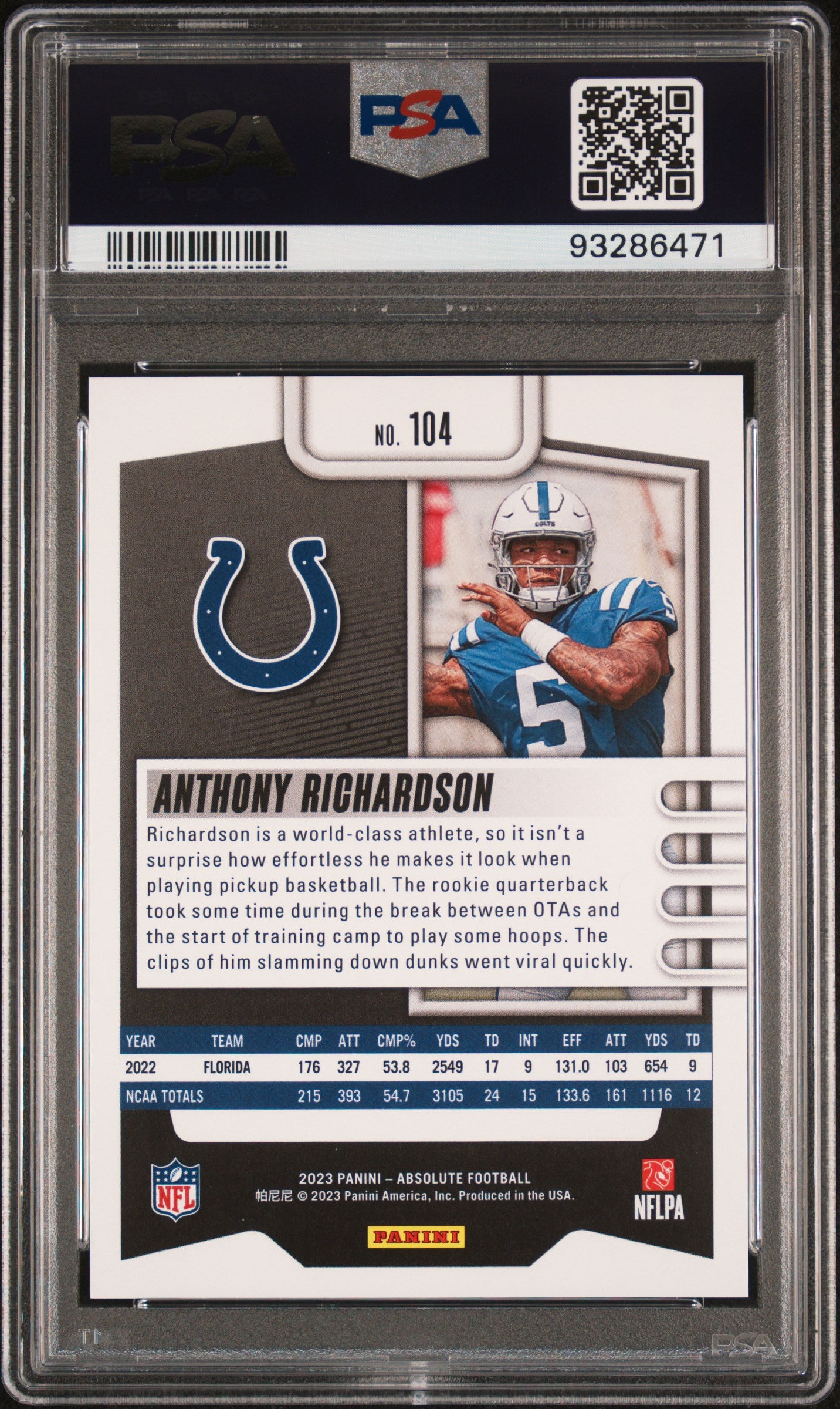 2023 Panini Absolute #104 Anthony Richardson Red Squares PSA 10