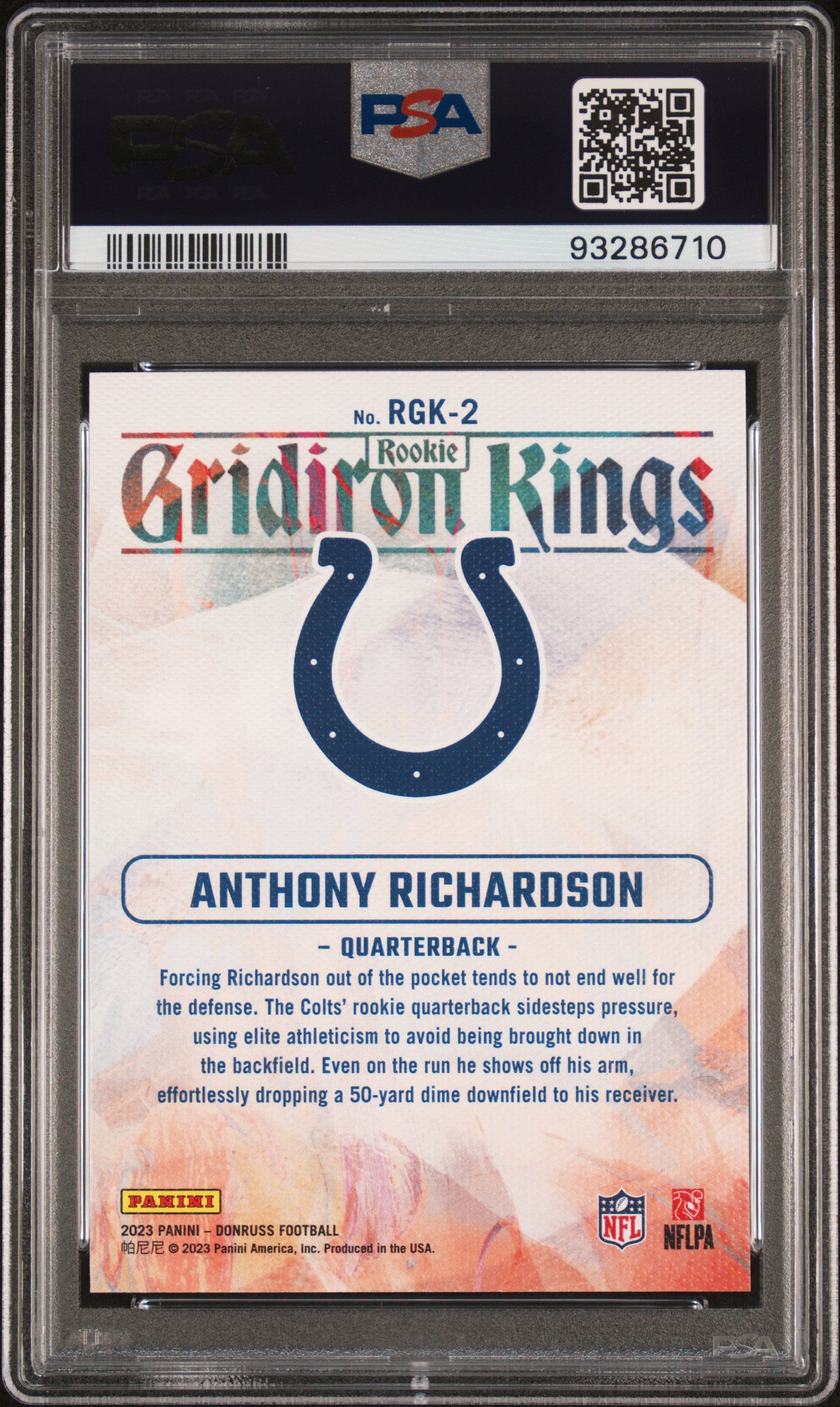 2023 Panini Donruss Rookie Gridiron Kings #RGK2 Anthony Richardson PSA 10