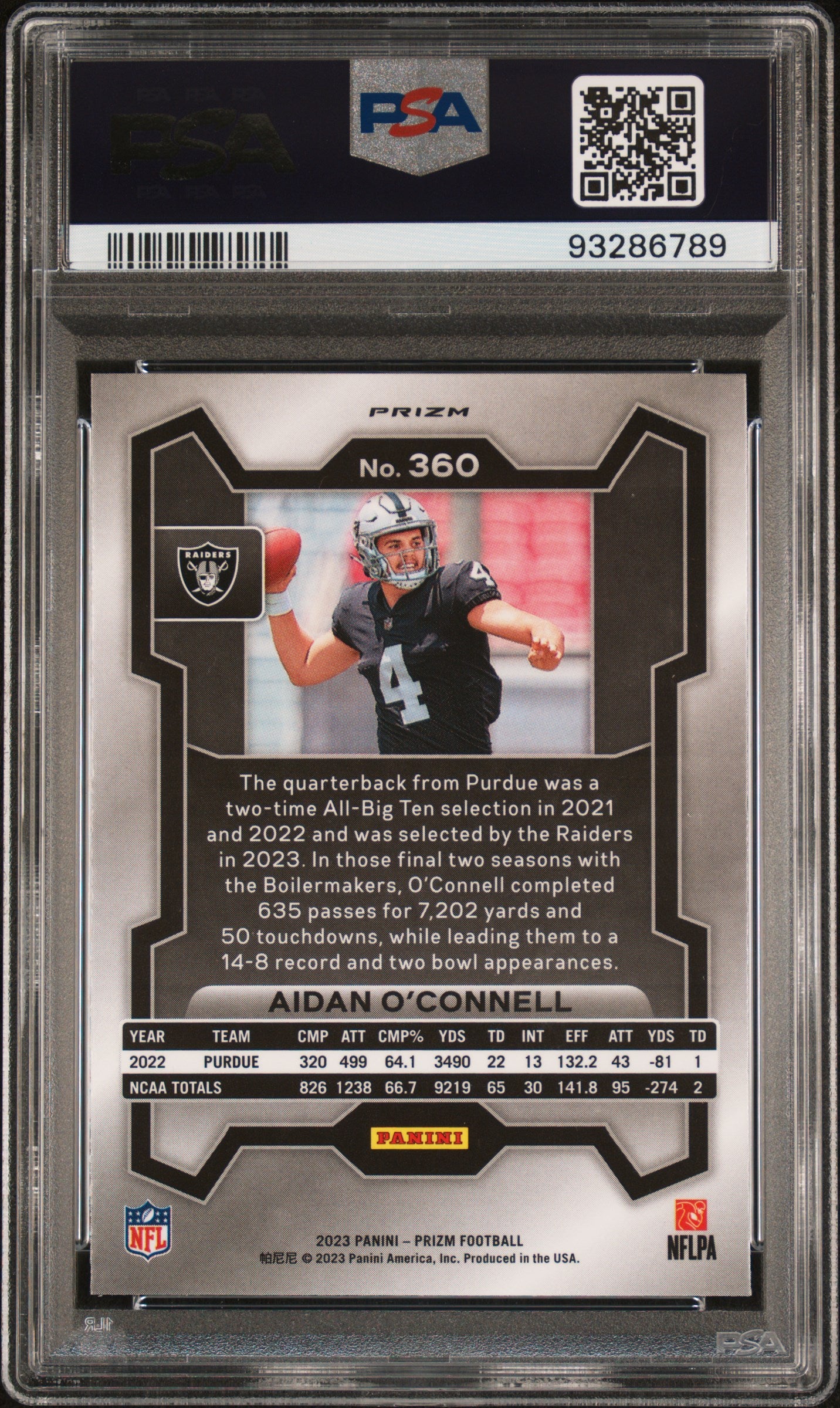 2023 Panini Prizm #360 Aidan O'Connell Green Prizm PSA 10