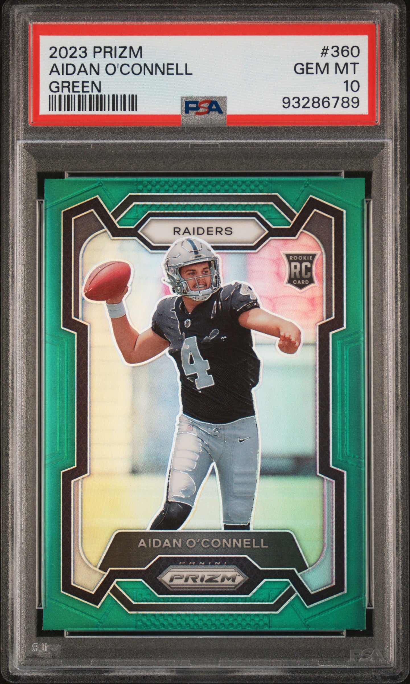 2023 Panini Prizm #360 Aidan O'Connell Green Prizm PSA 10