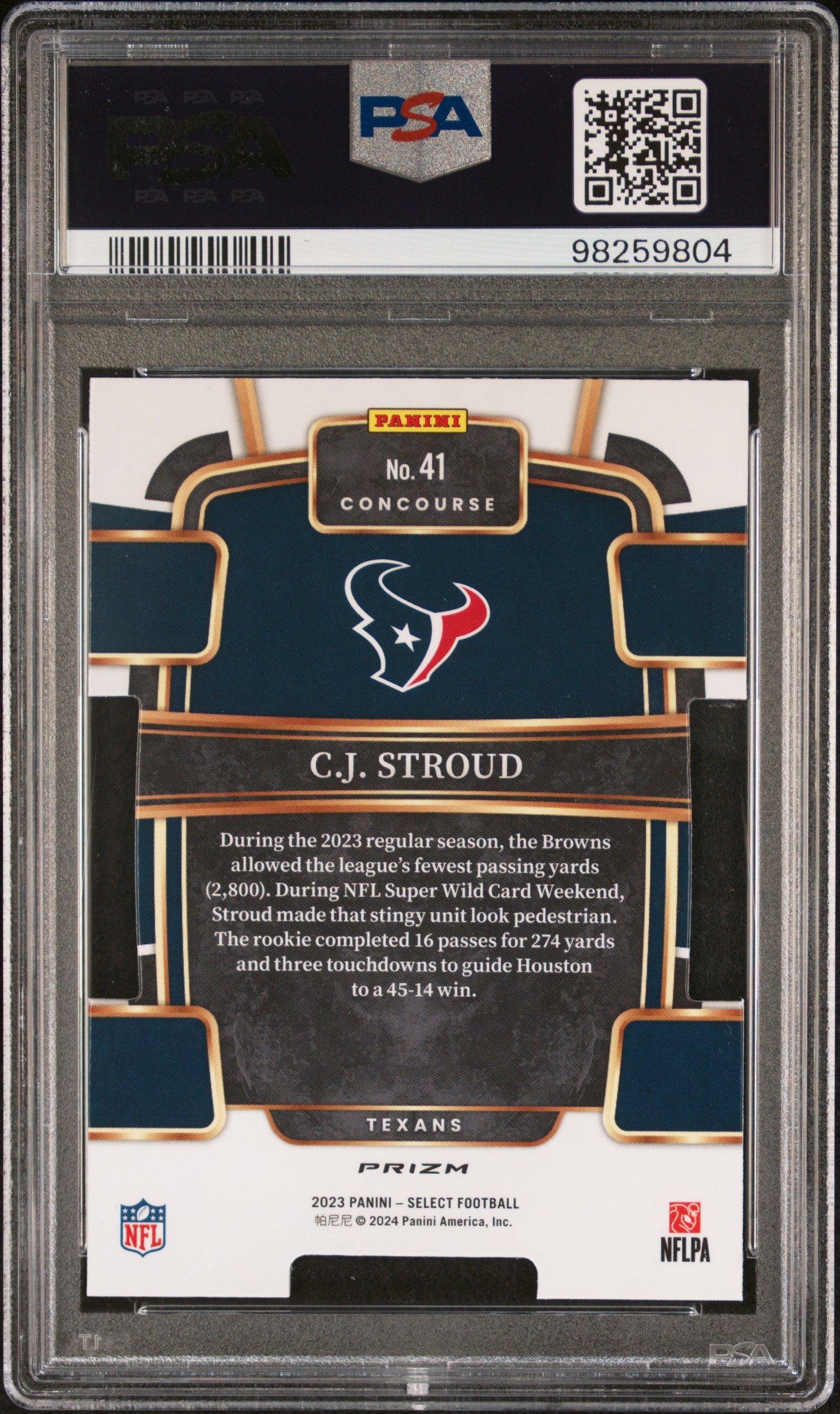 2023 Panini Select #41 Cj Stroud Die-Cut Red & Blue Prizm PSA 9